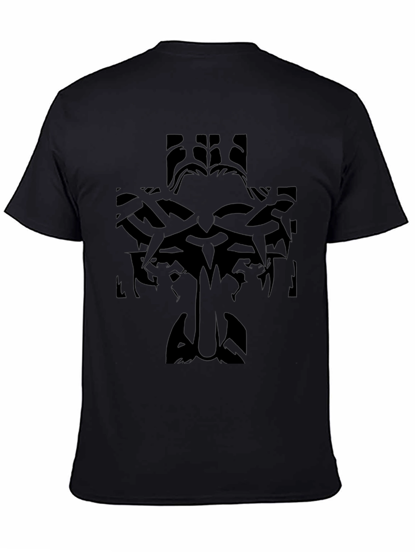 Black Graphic T-Shirt: Tribal Cross Design