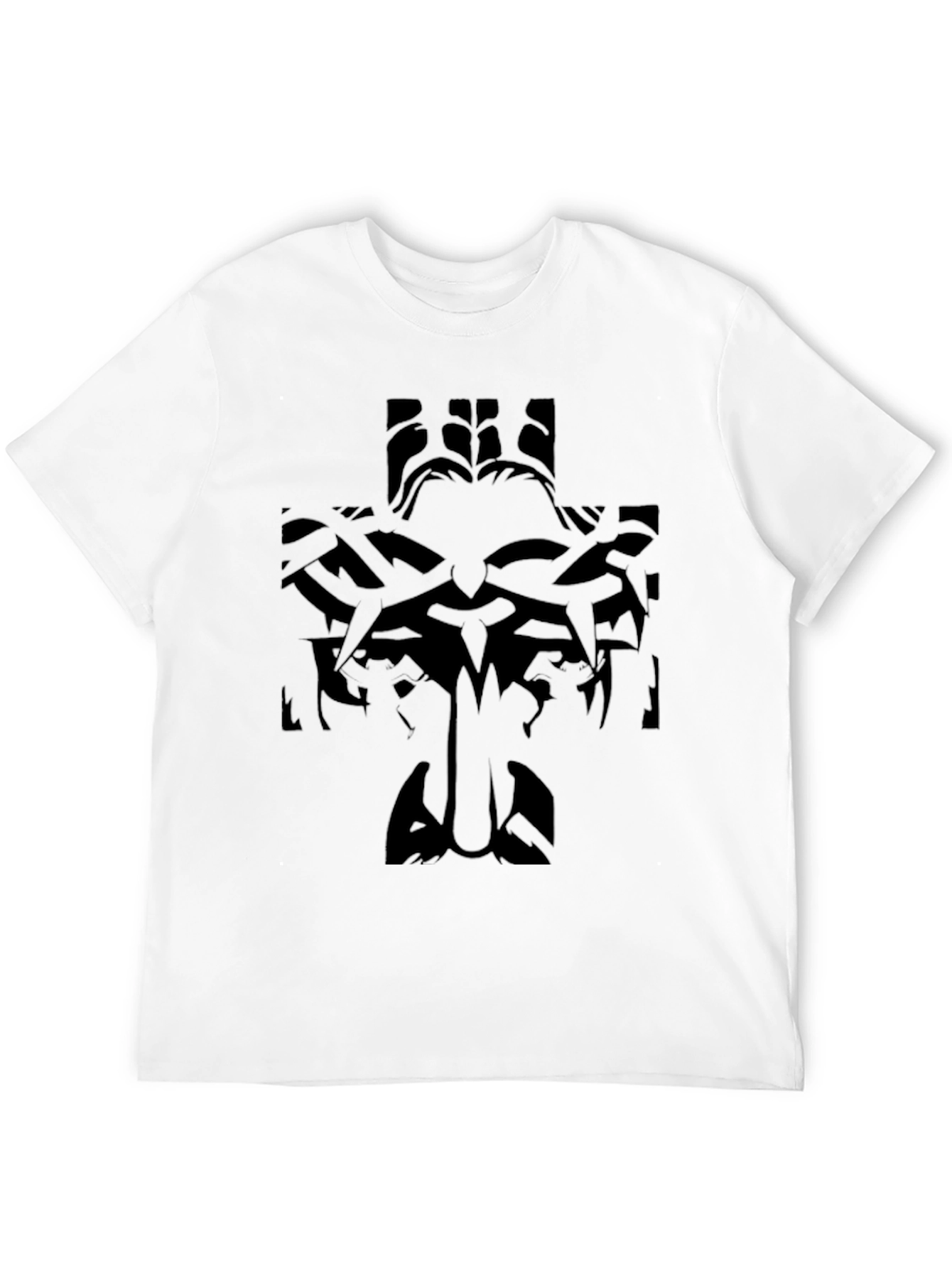 Black Graphic T-Shirt: Tribal Cross Design
