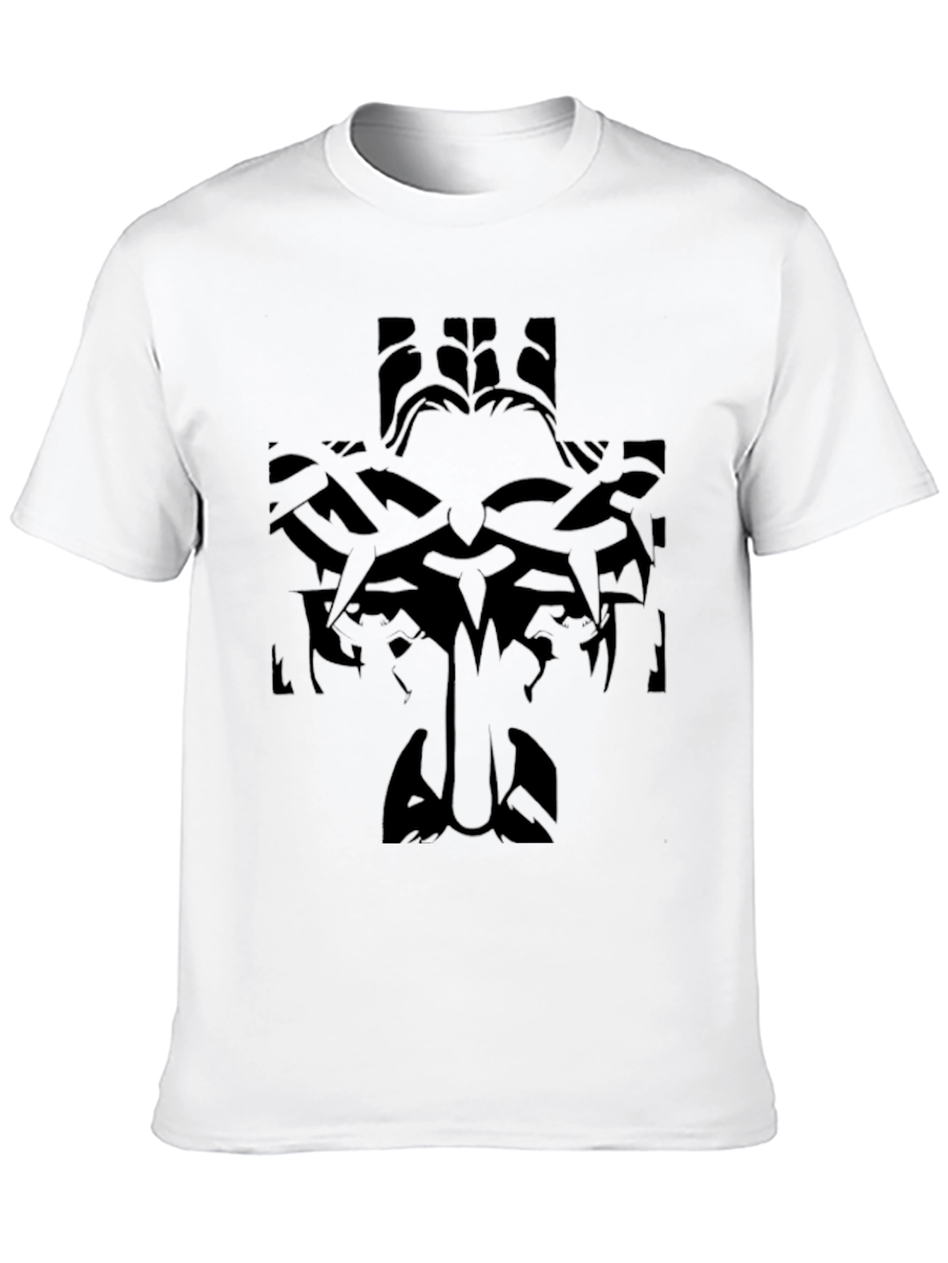 Black Graphic T-Shirt: Tribal Cross Design