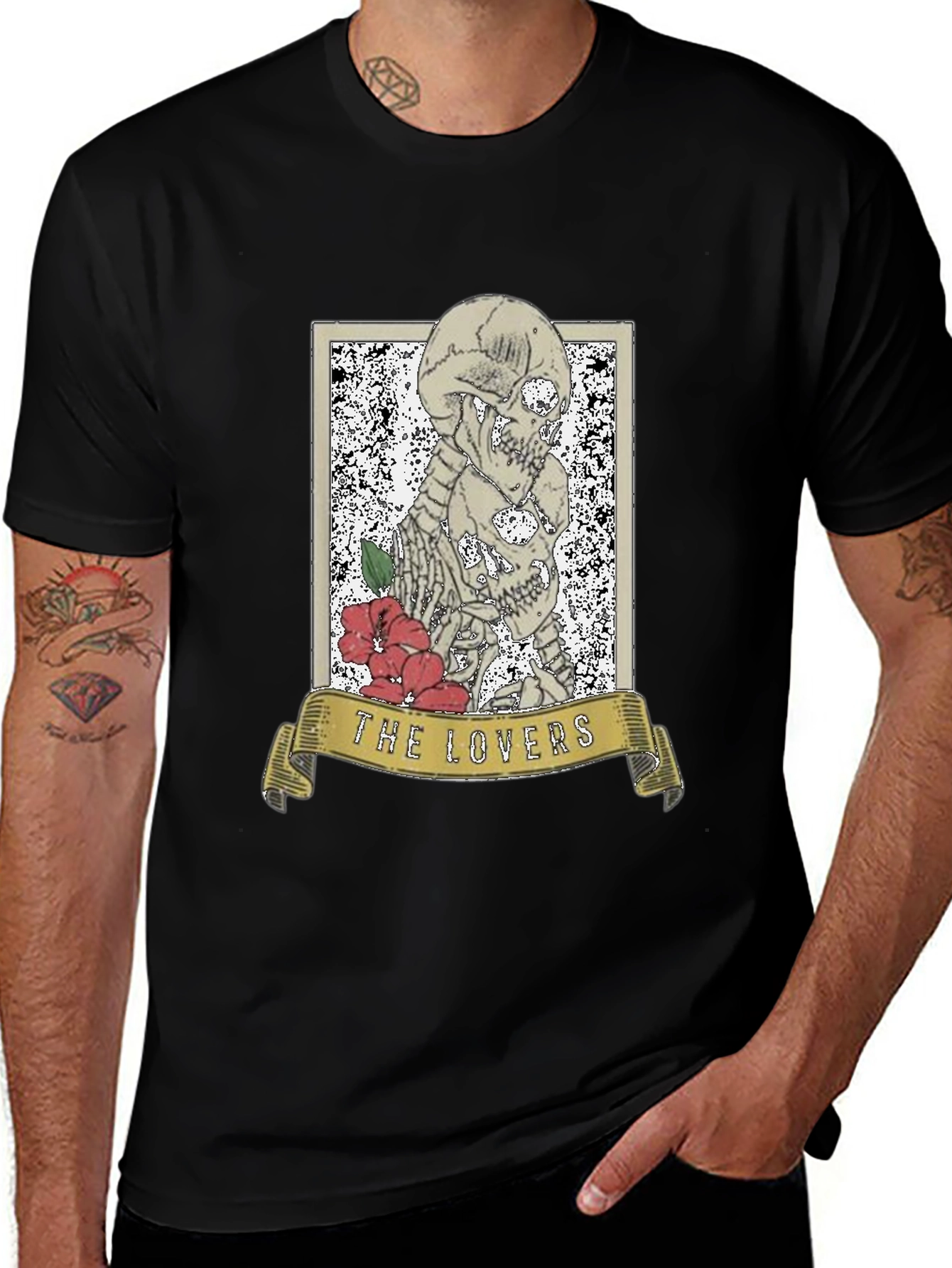 The Lovers Tarot Skeleton Graphic T-Shirt