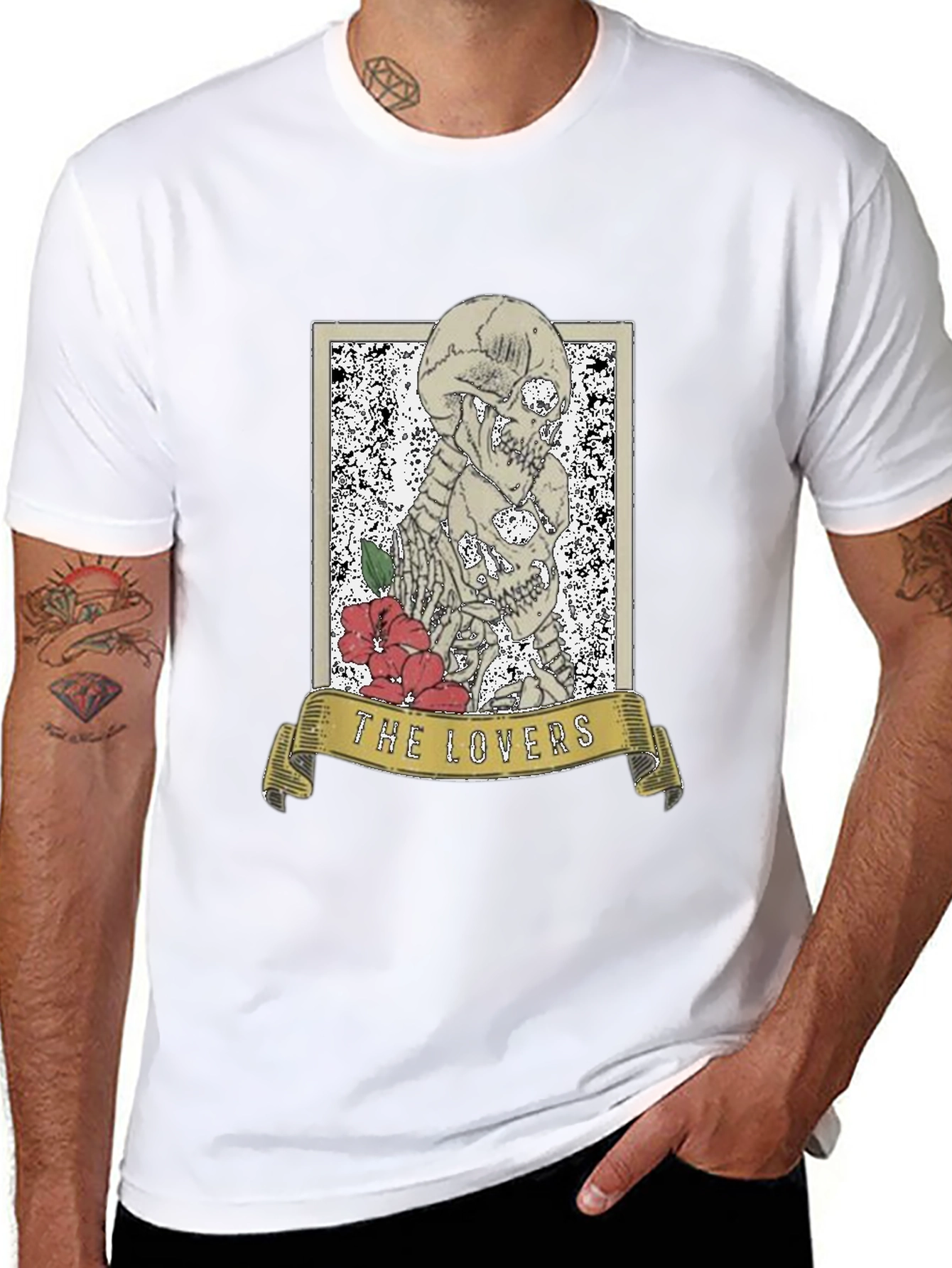 The Lovers Tarot Skeleton Graphic T-Shirt