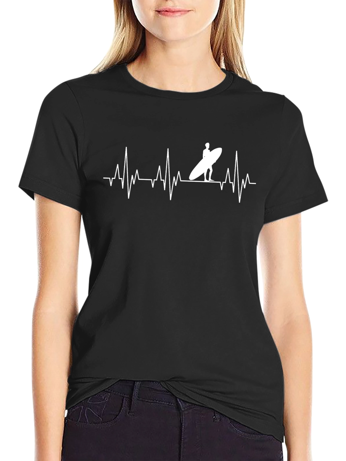 Surfing Heartbeat T-Shirt - Mens Black Tee