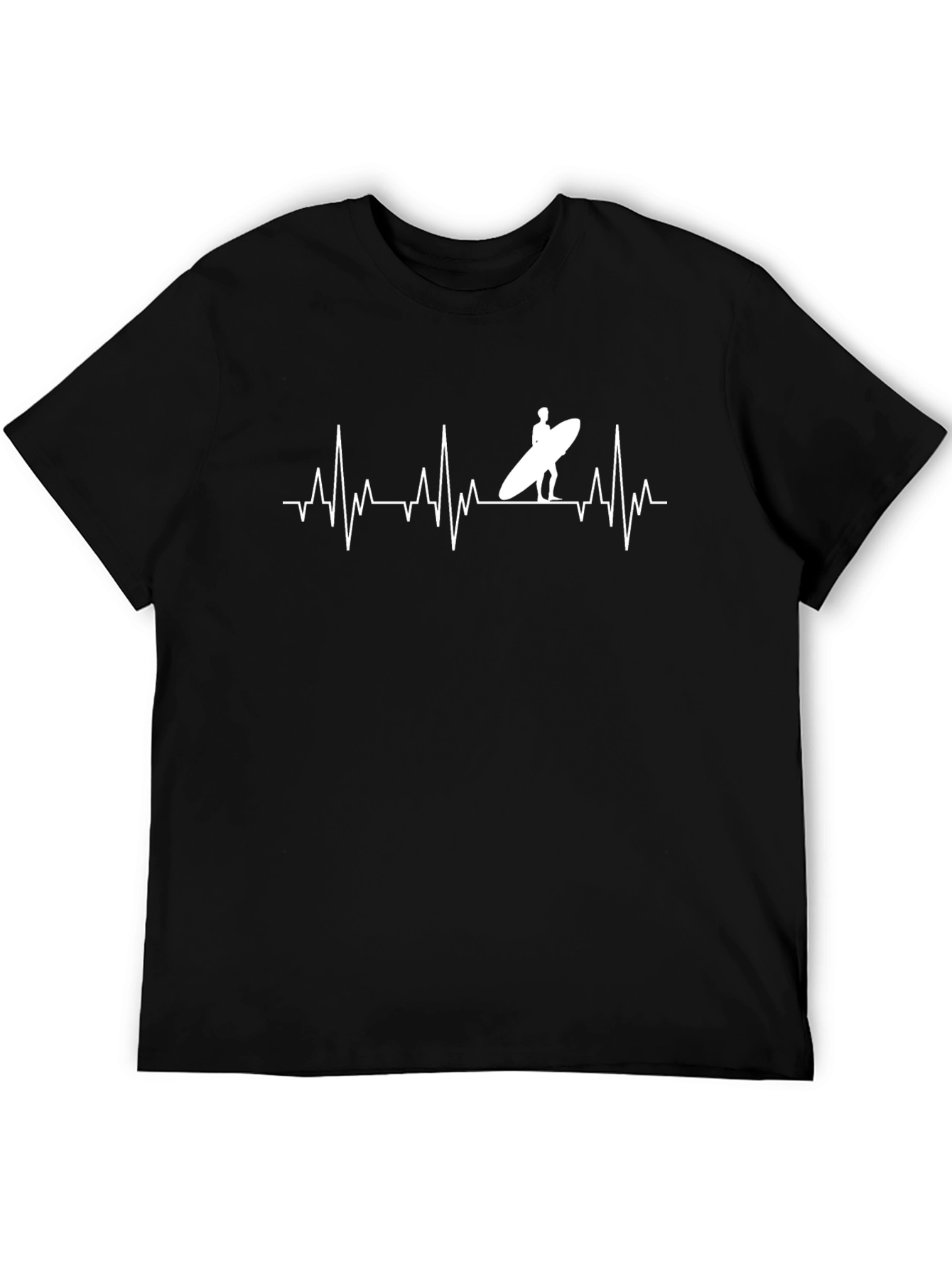 Surfing Heartbeat T-Shirt - Mens Black Tee