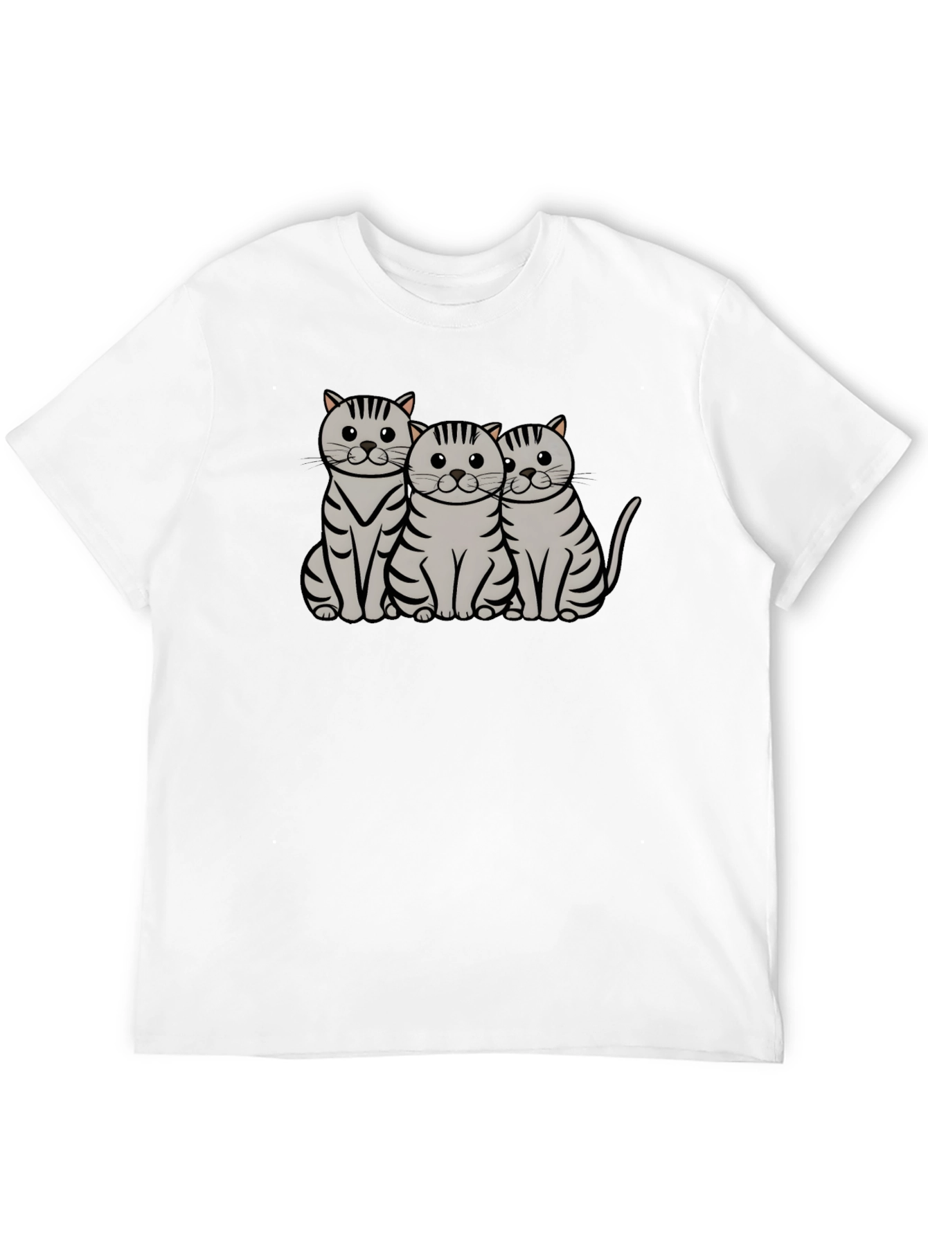 Cute Cat Trio Graphic T-Shirt - Black