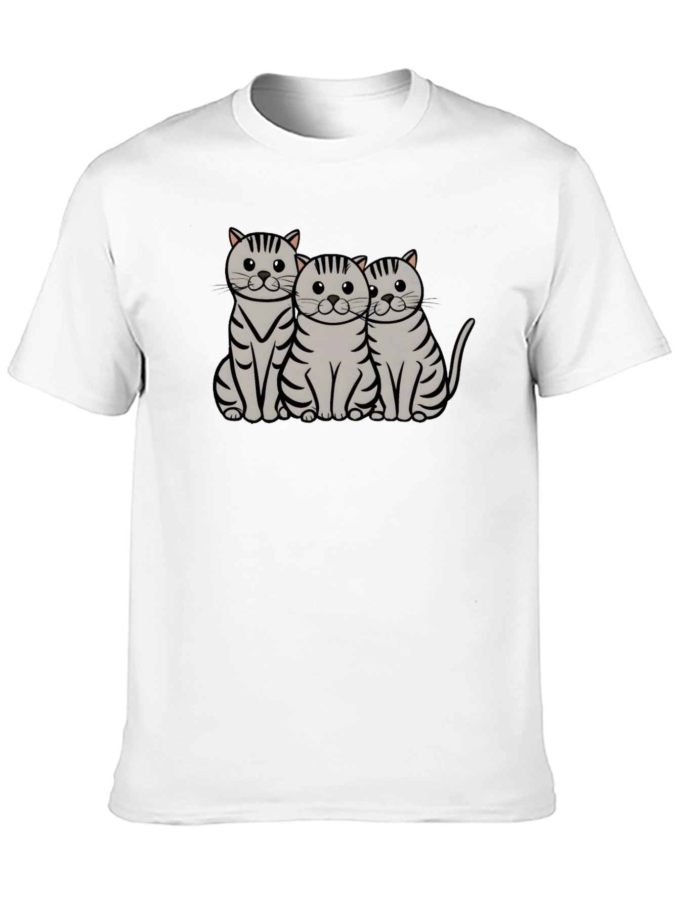 Cute Cat Trio Graphic T-Shirt - Black