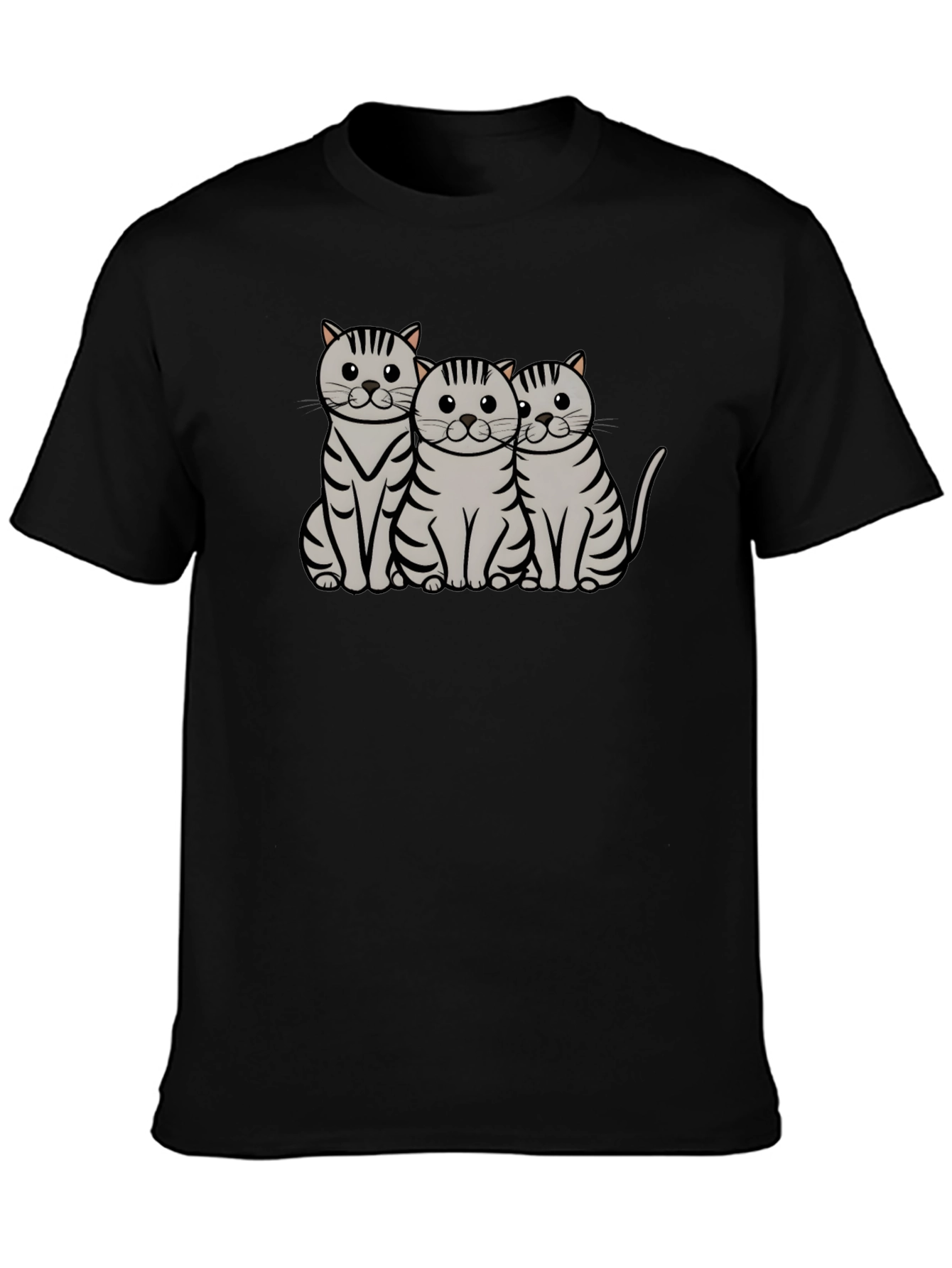 Cute Cat Trio Graphic T-Shirt - Black