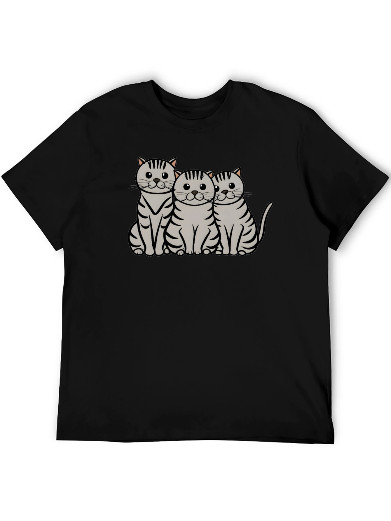Cute Cat Trio Graphic T-Shirt - Black