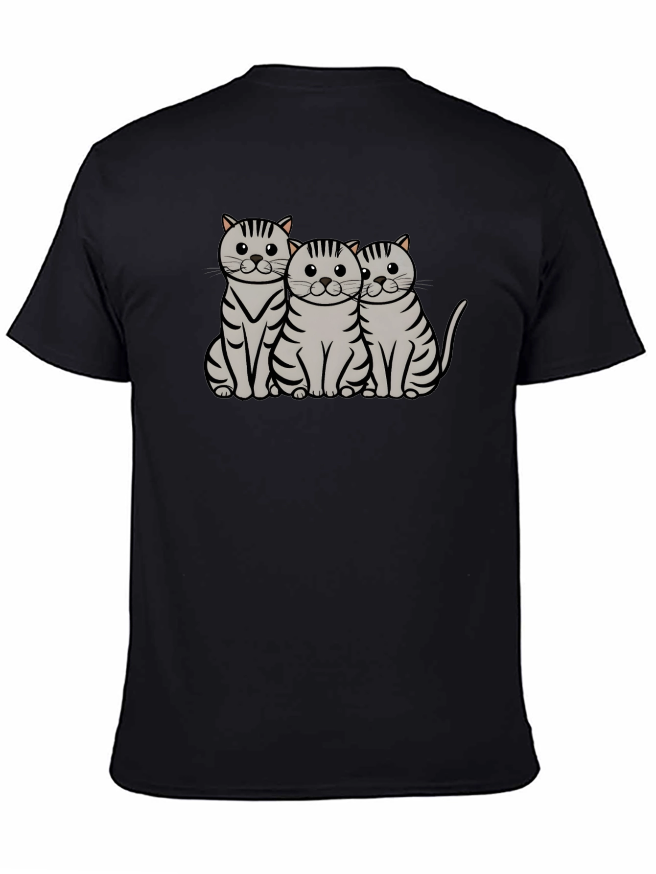 Cute Cat Trio Graphic T-Shirt - Black