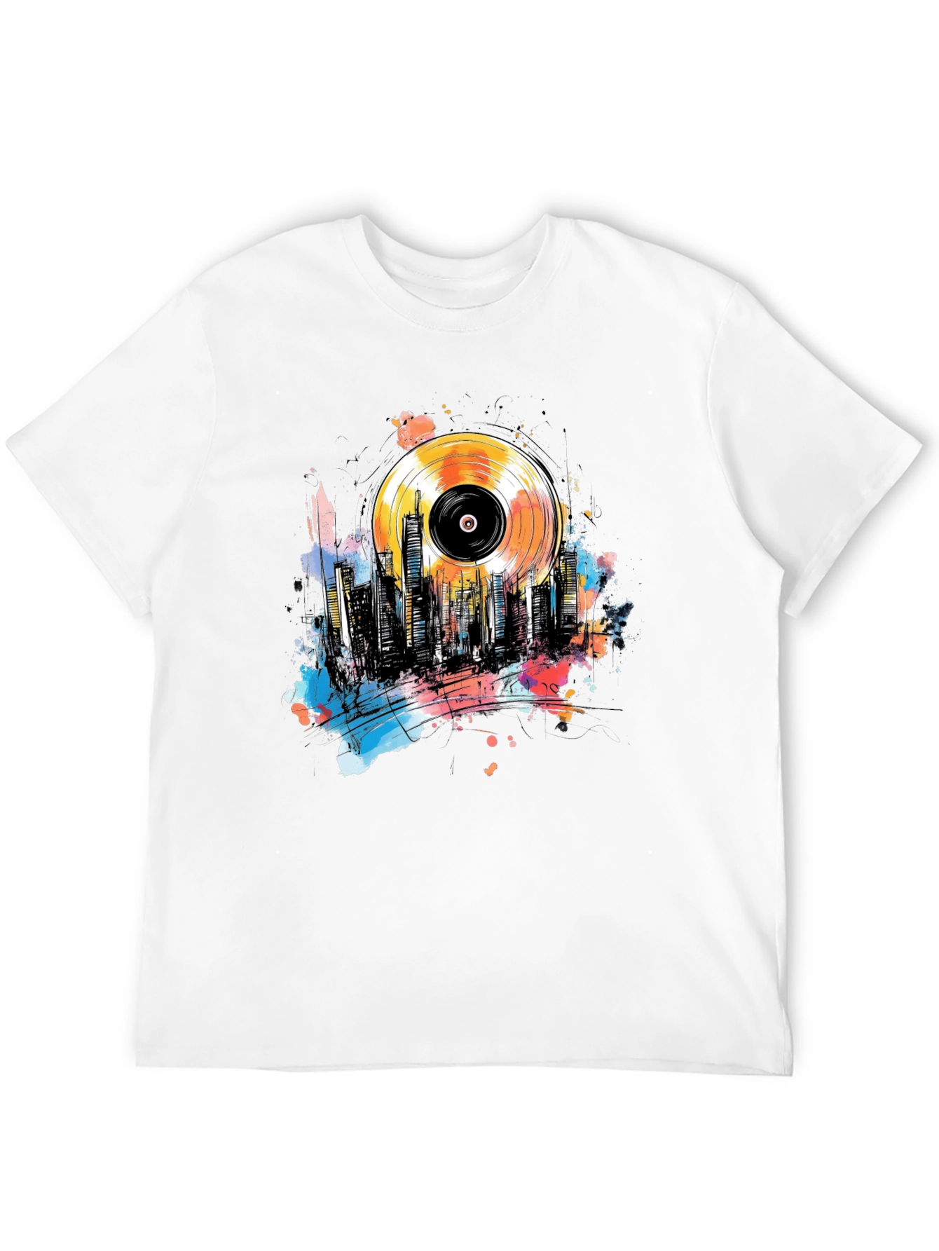Vinyl Record Cityscape Graphic Tee