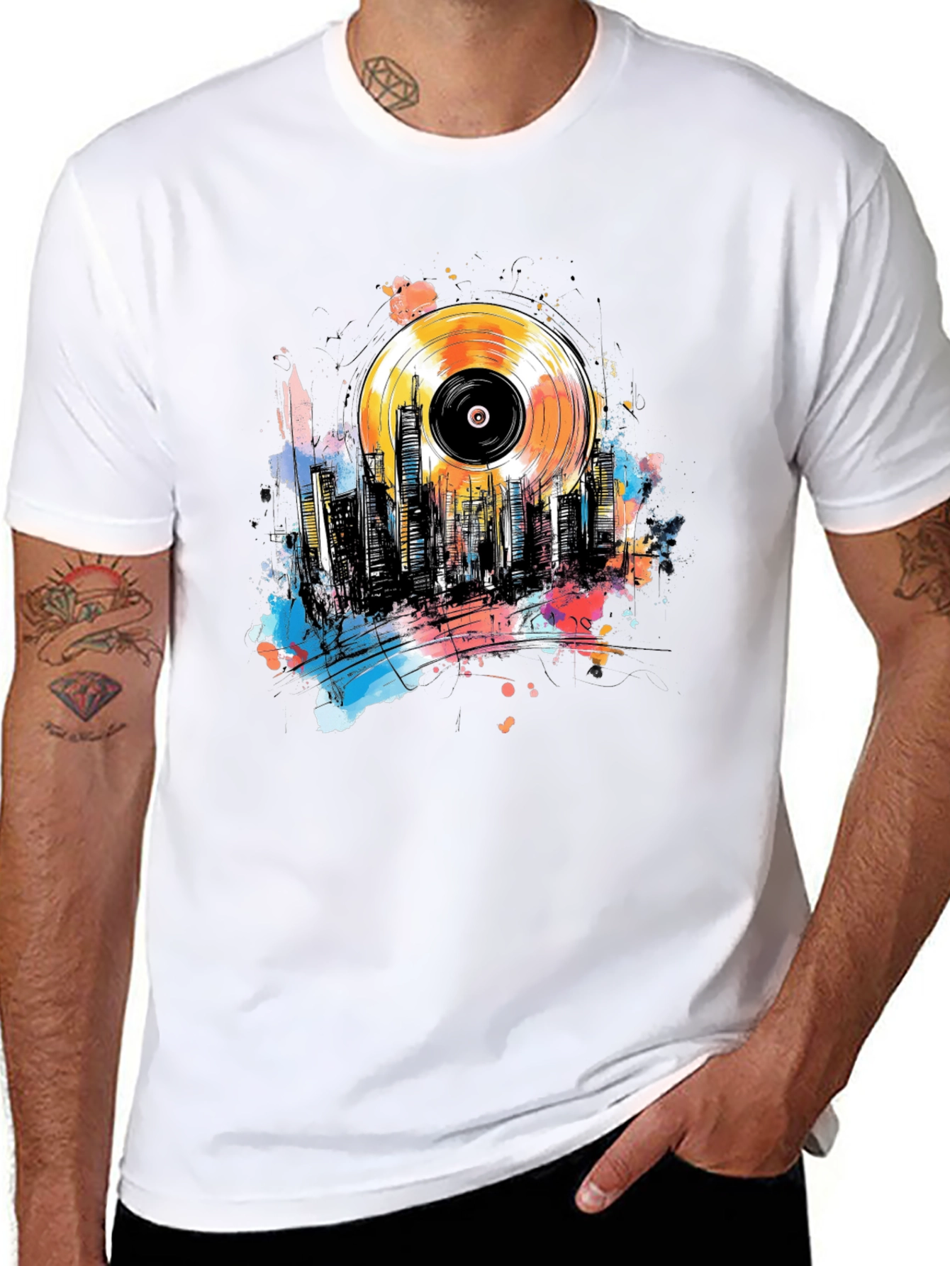 Vinyl Record Cityscape Graphic Tee