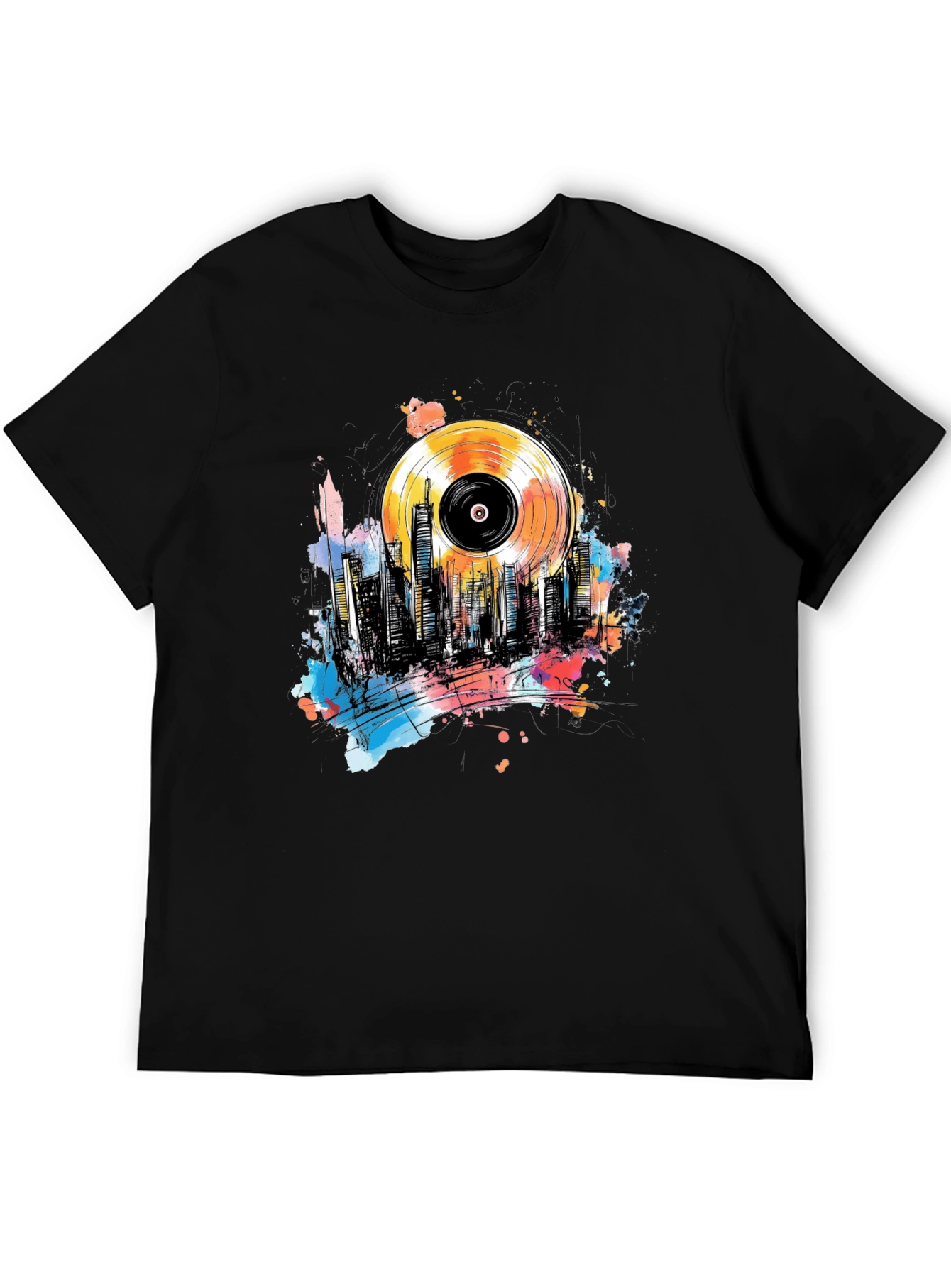 Vinyl Record Cityscape Graphic Tee