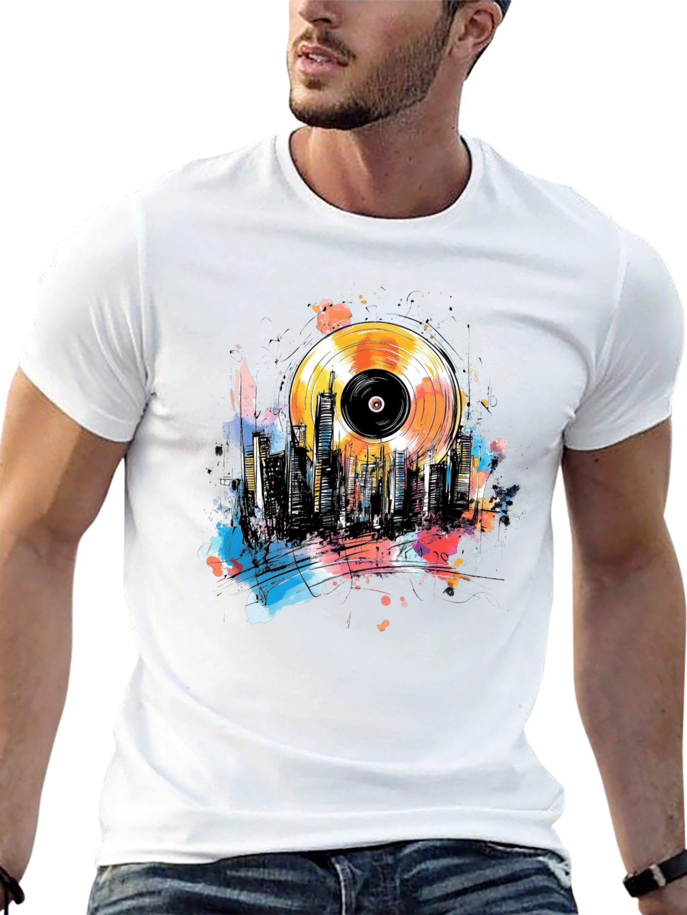 Vinyl Record Cityscape Graphic Tee