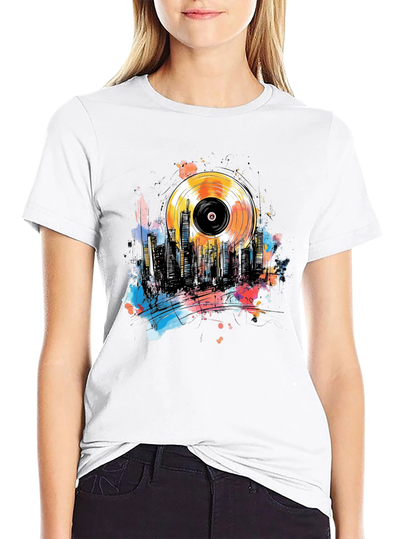 Vinyl Record Cityscape Graphic Tee