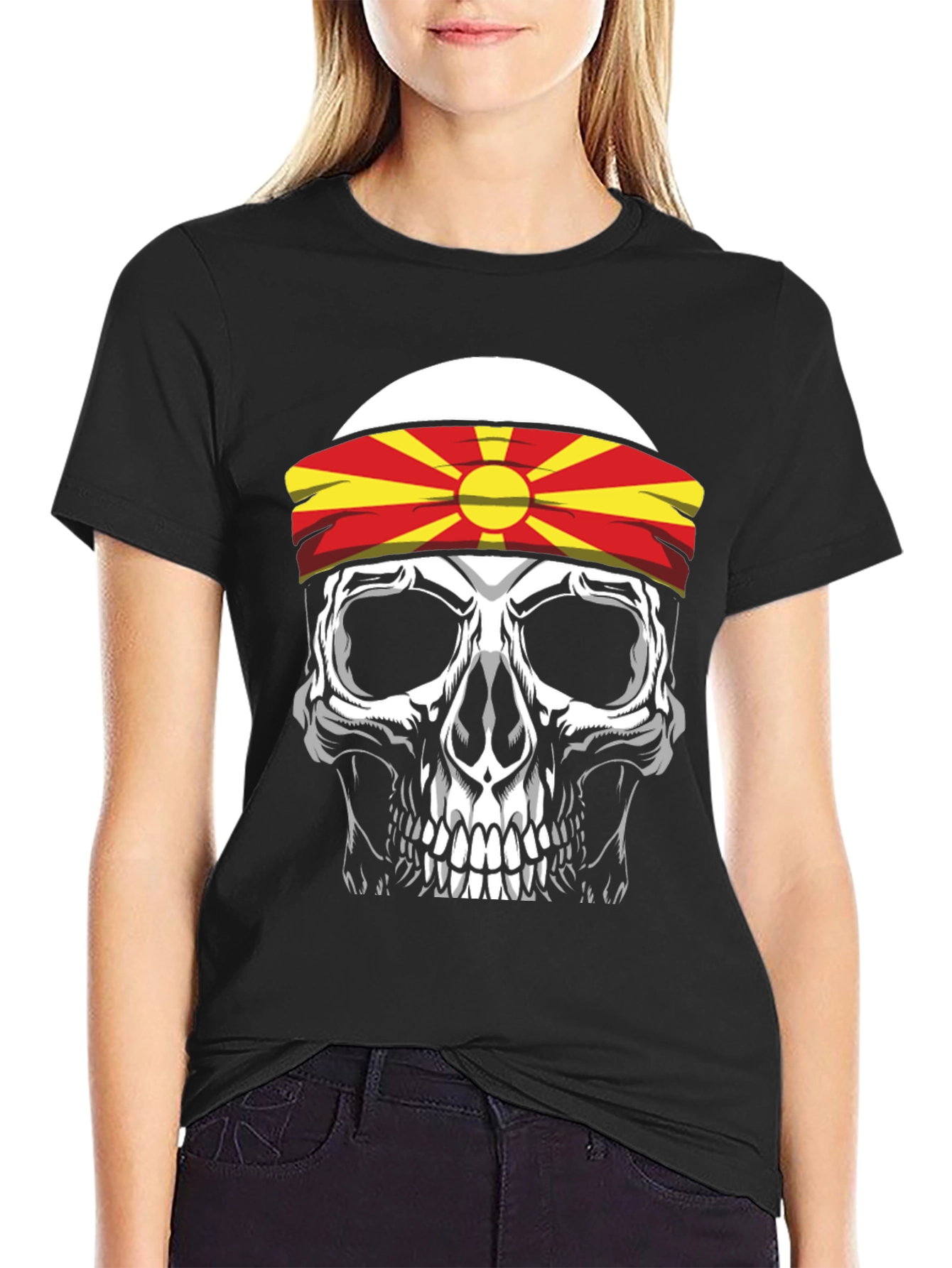 Skull with Macedonia Flag Headband T-Shirt