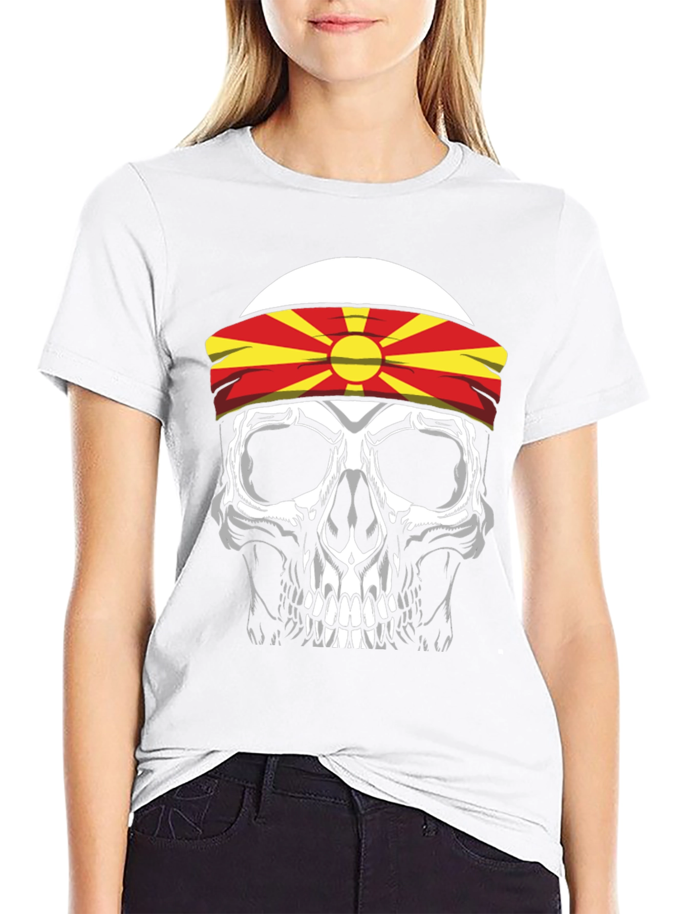 Skull with Macedonia Flag Headband T-Shirt
