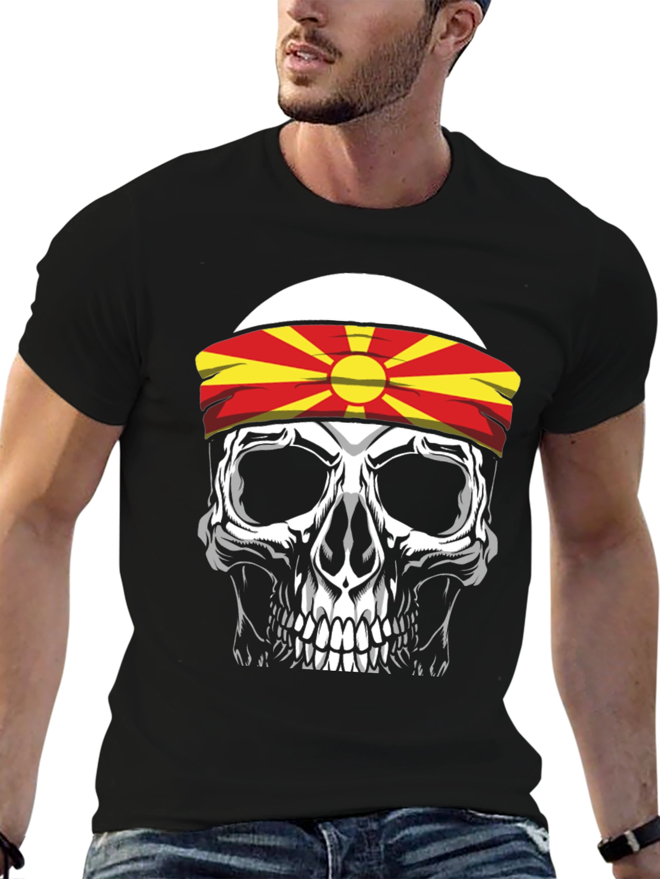 Skull with Macedonia Flag Headband T-Shirt