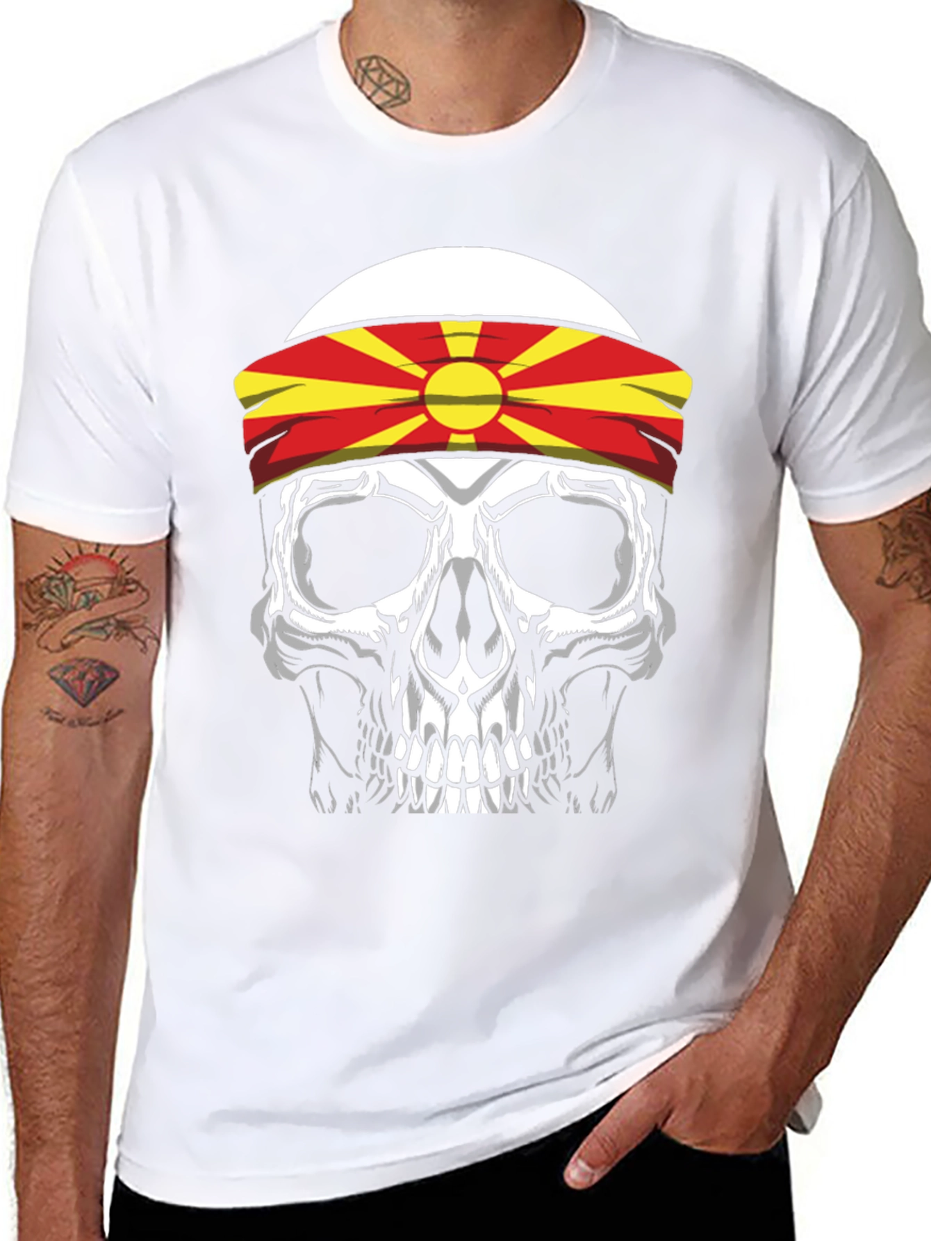 Skull with Macedonia Flag Headband T-Shirt