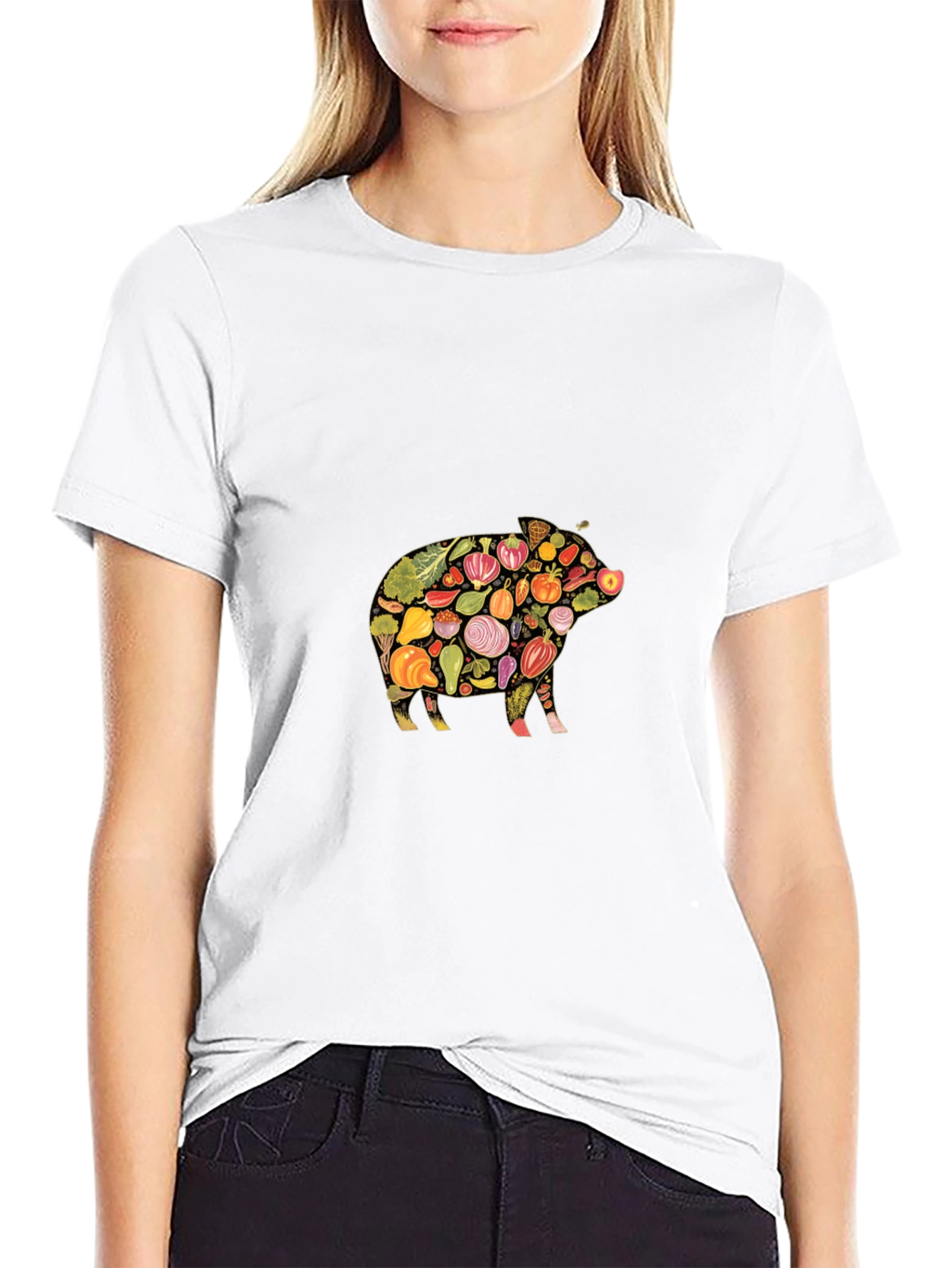 Veggie Pig Black T-Shirt - Unique Food Lover Design