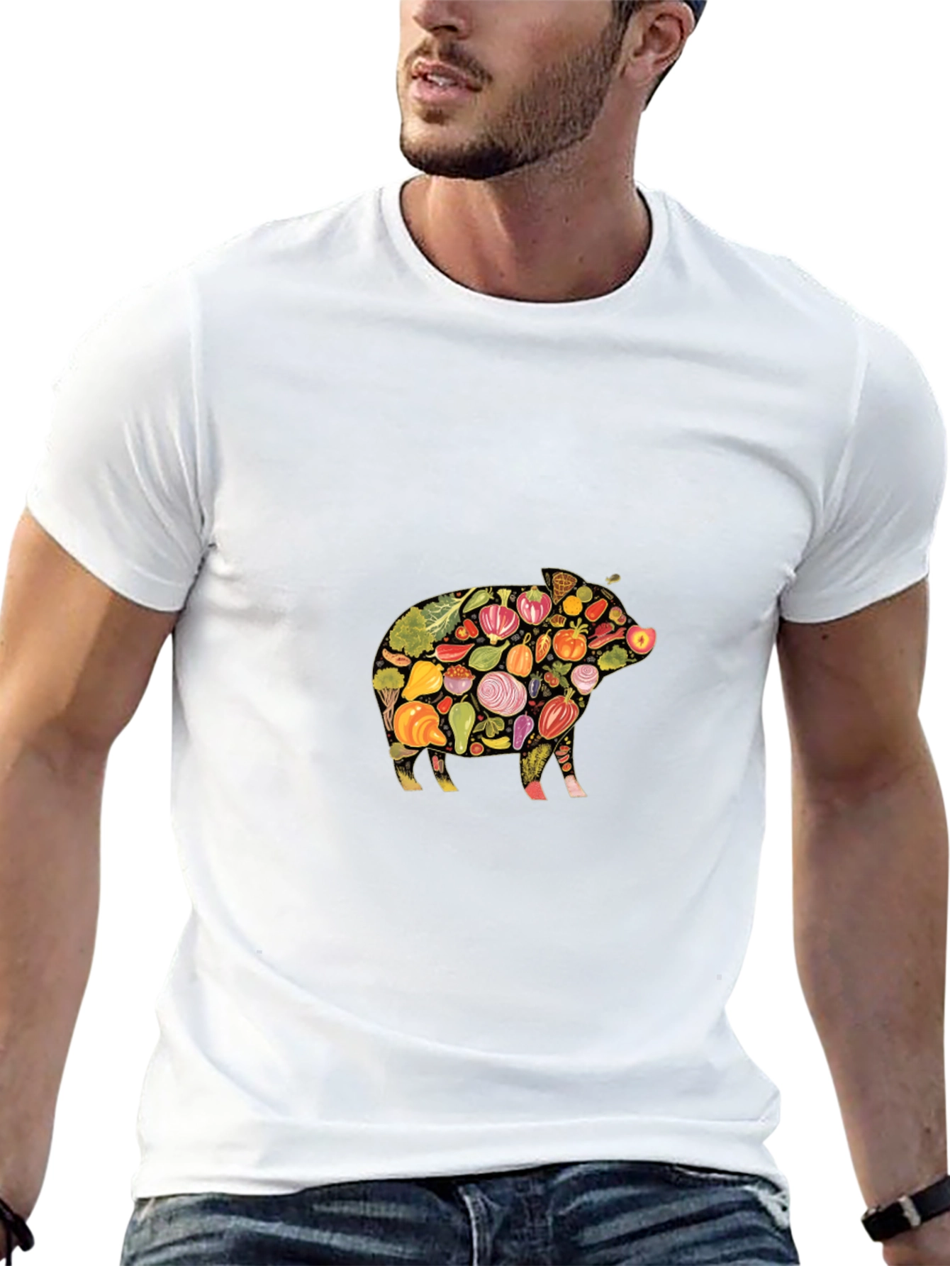 Veggie Pig Black T-Shirt - Unique Food Lover Design