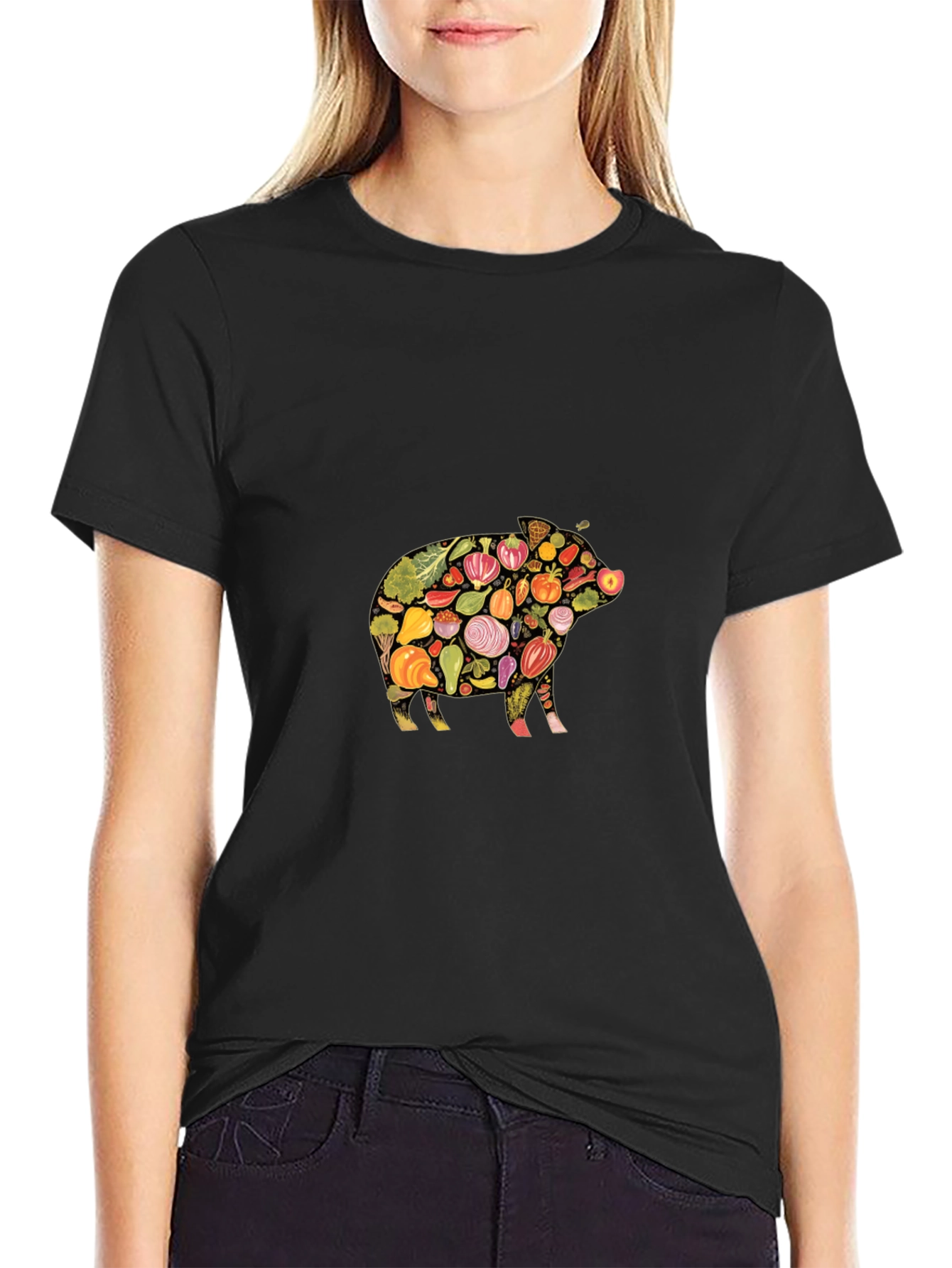 Veggie Pig Black T-Shirt - Unique Food Lover Design