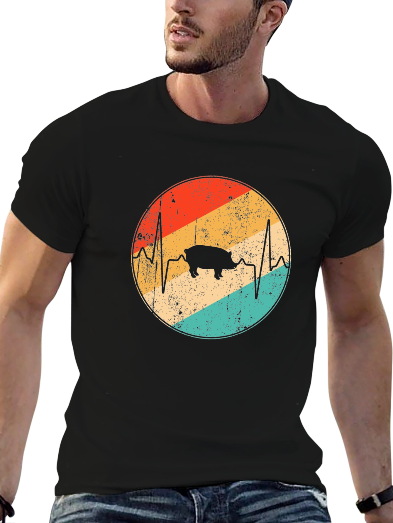 Retro Pig Heartbeat T-Shirt