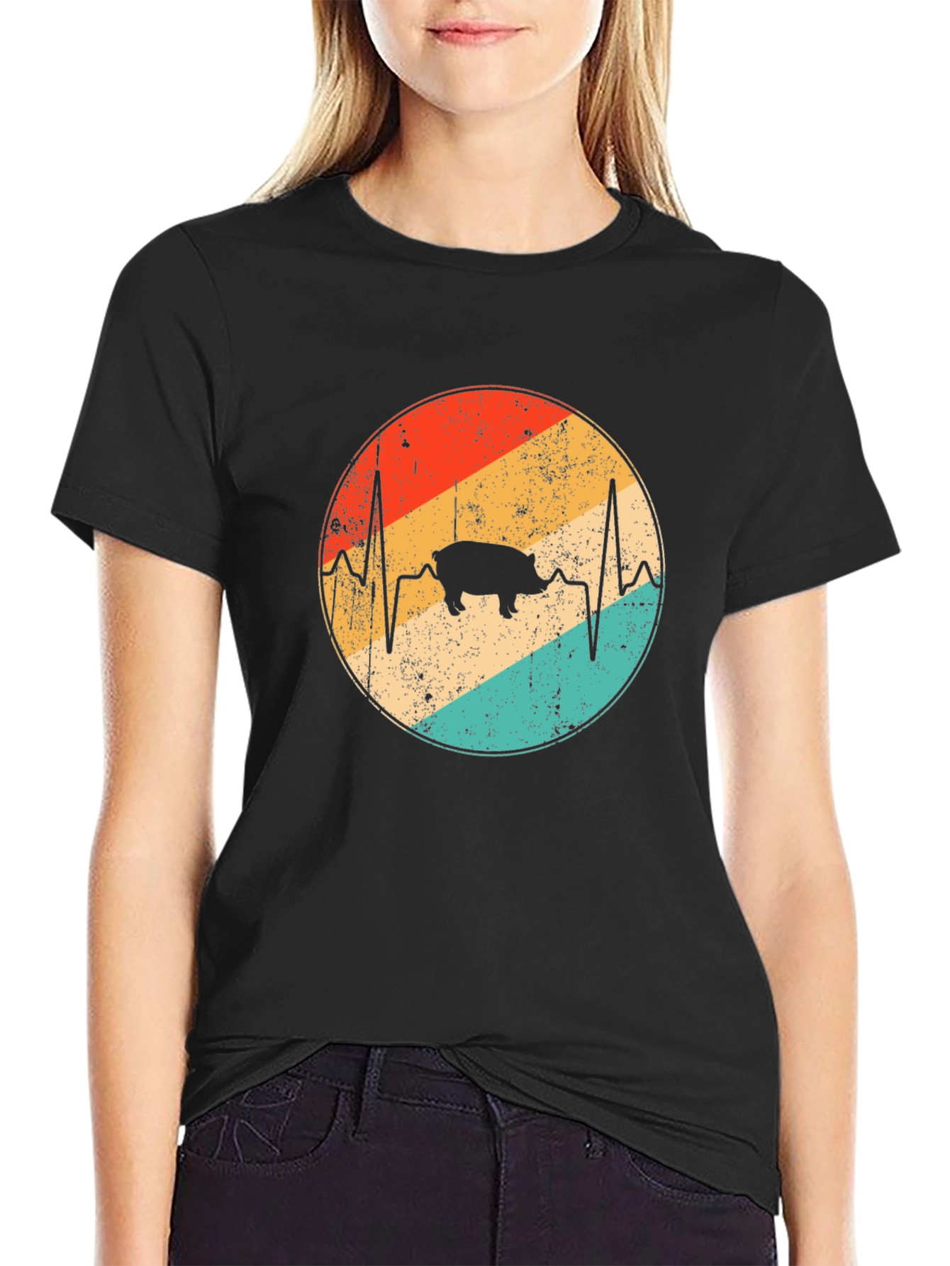 Retro Pig Heartbeat T-Shirt
