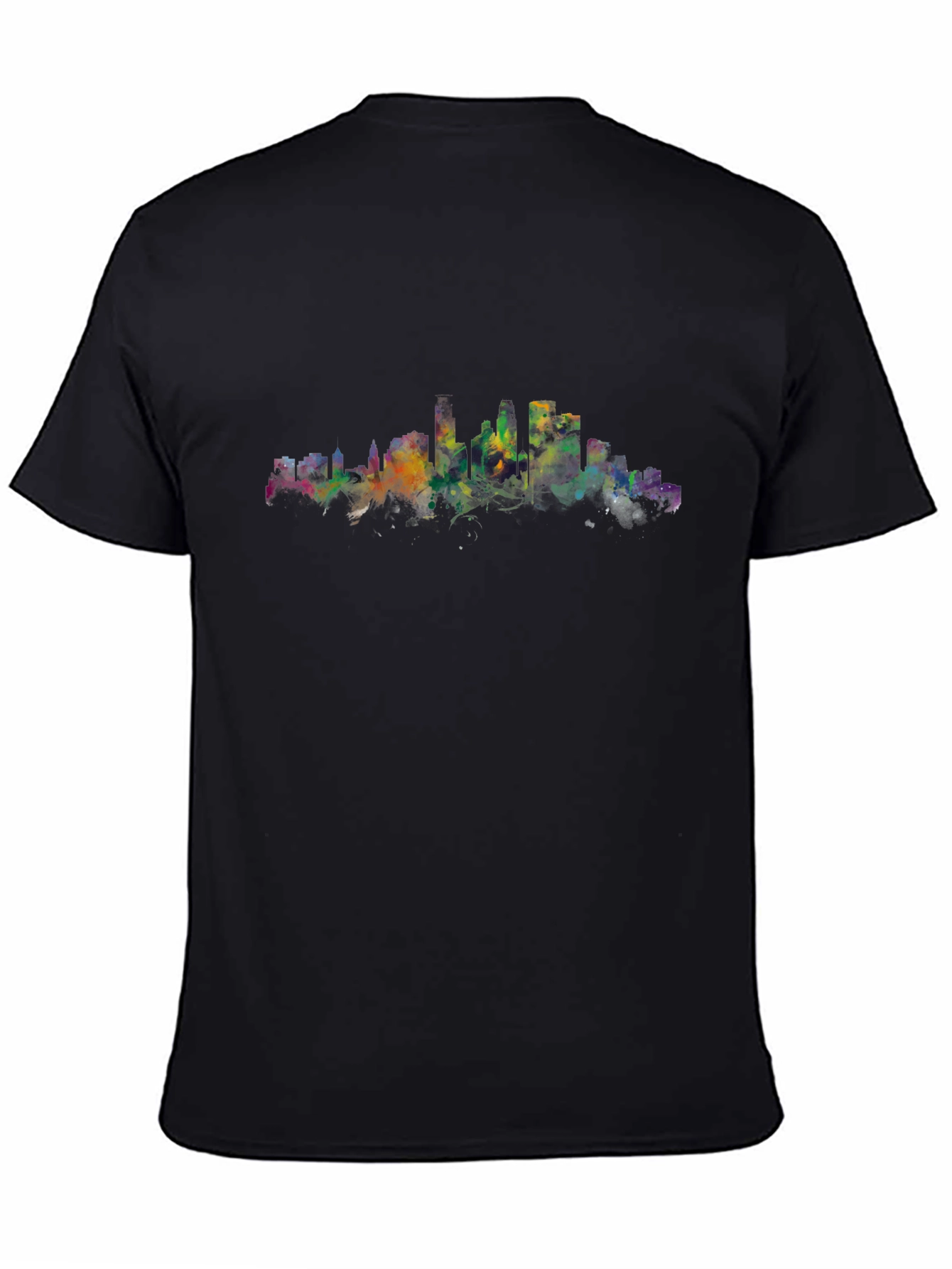 Cityscape Watercolor Black T-Shirt