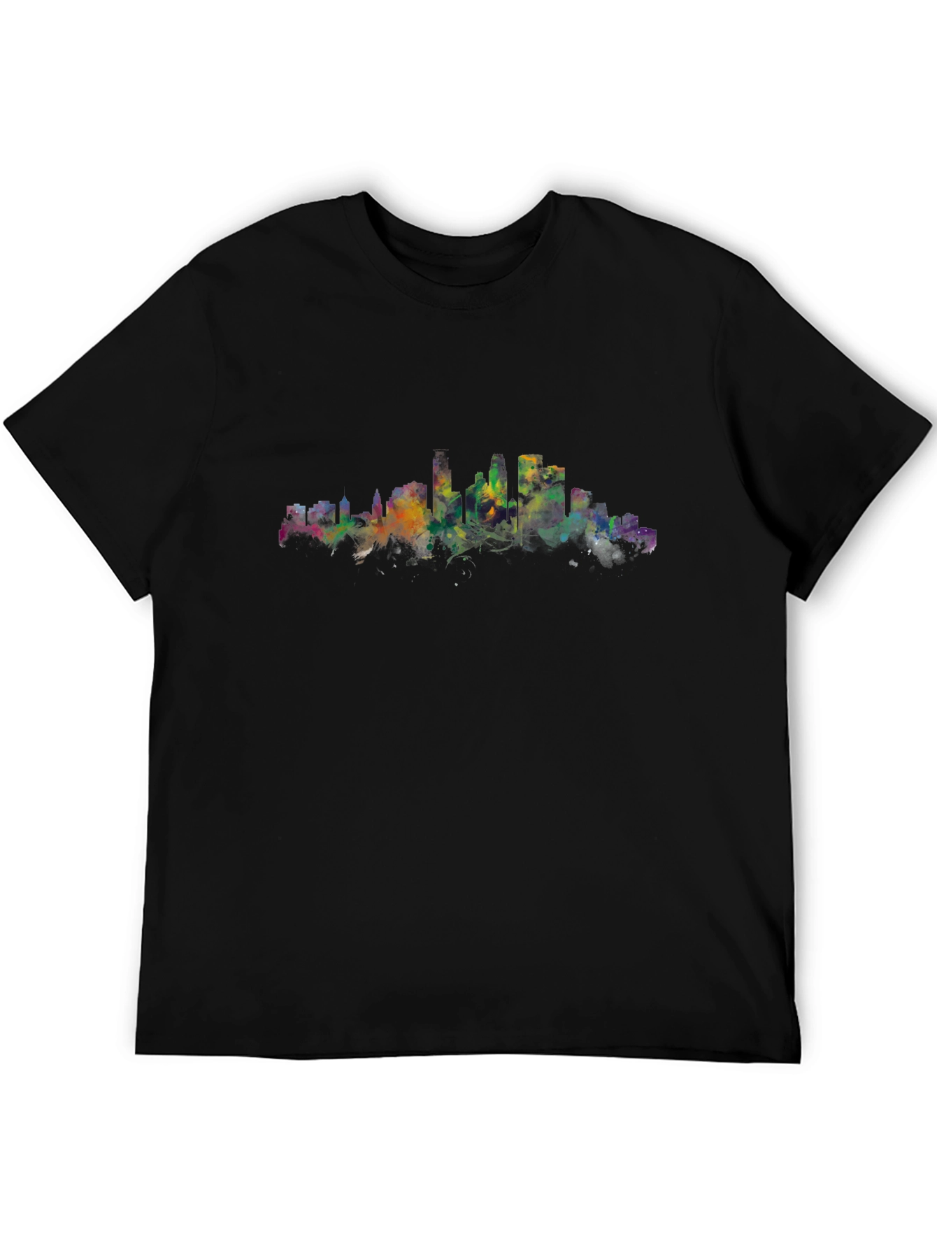 Cityscape Watercolor Black T-Shirt