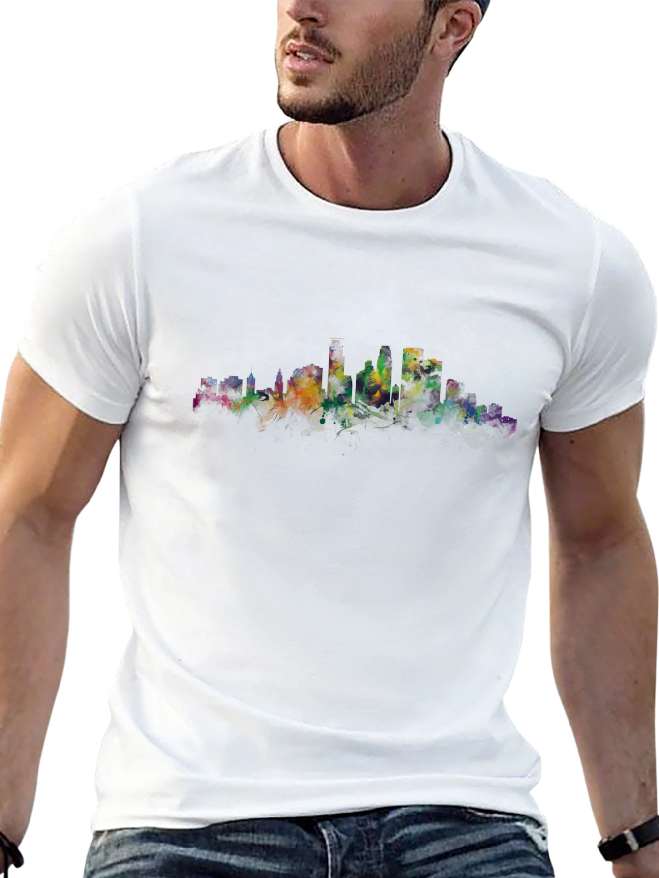 Cityscape Watercolor Black T-Shirt
