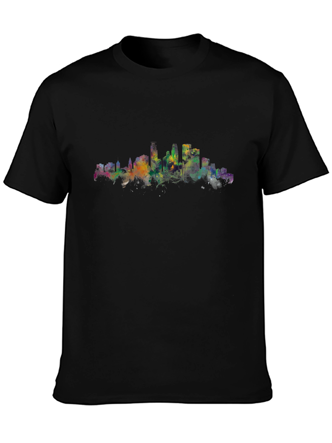 Cityscape Watercolor Black T-Shirt