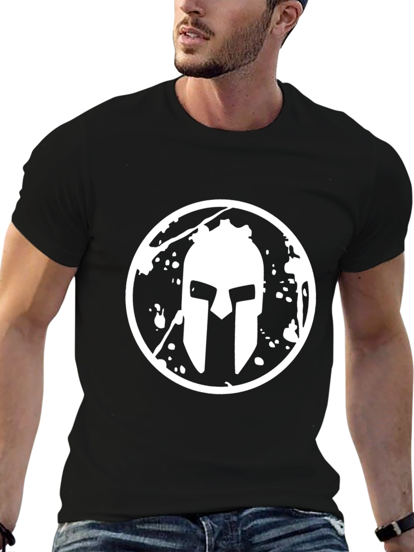 Spartan Helmet Graphic Tee - Black Casual Shirt