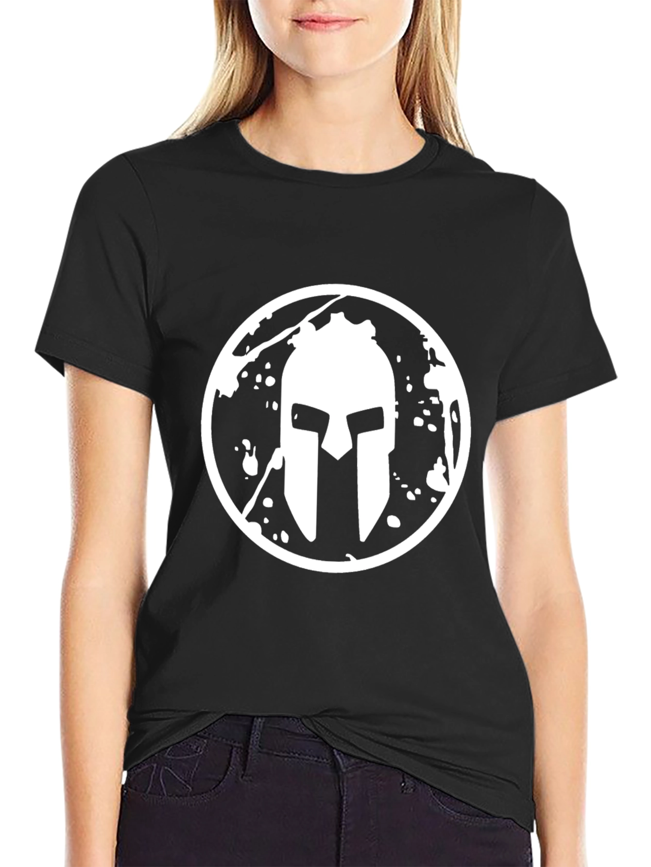 Spartan Helmet Graphic Tee - Black Casual Shirt