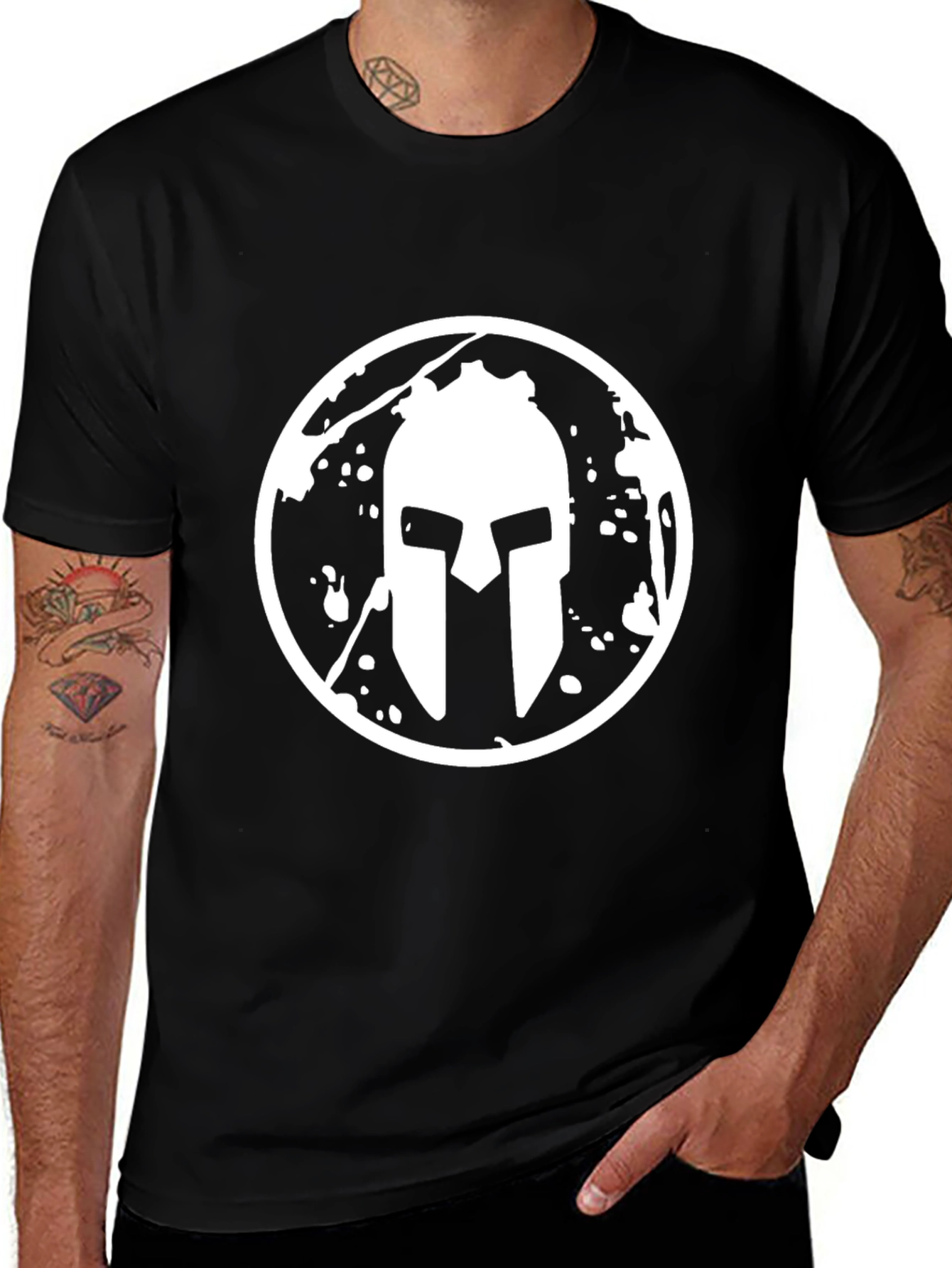 Spartan Helmet Graphic Tee - Black Casual Shirt