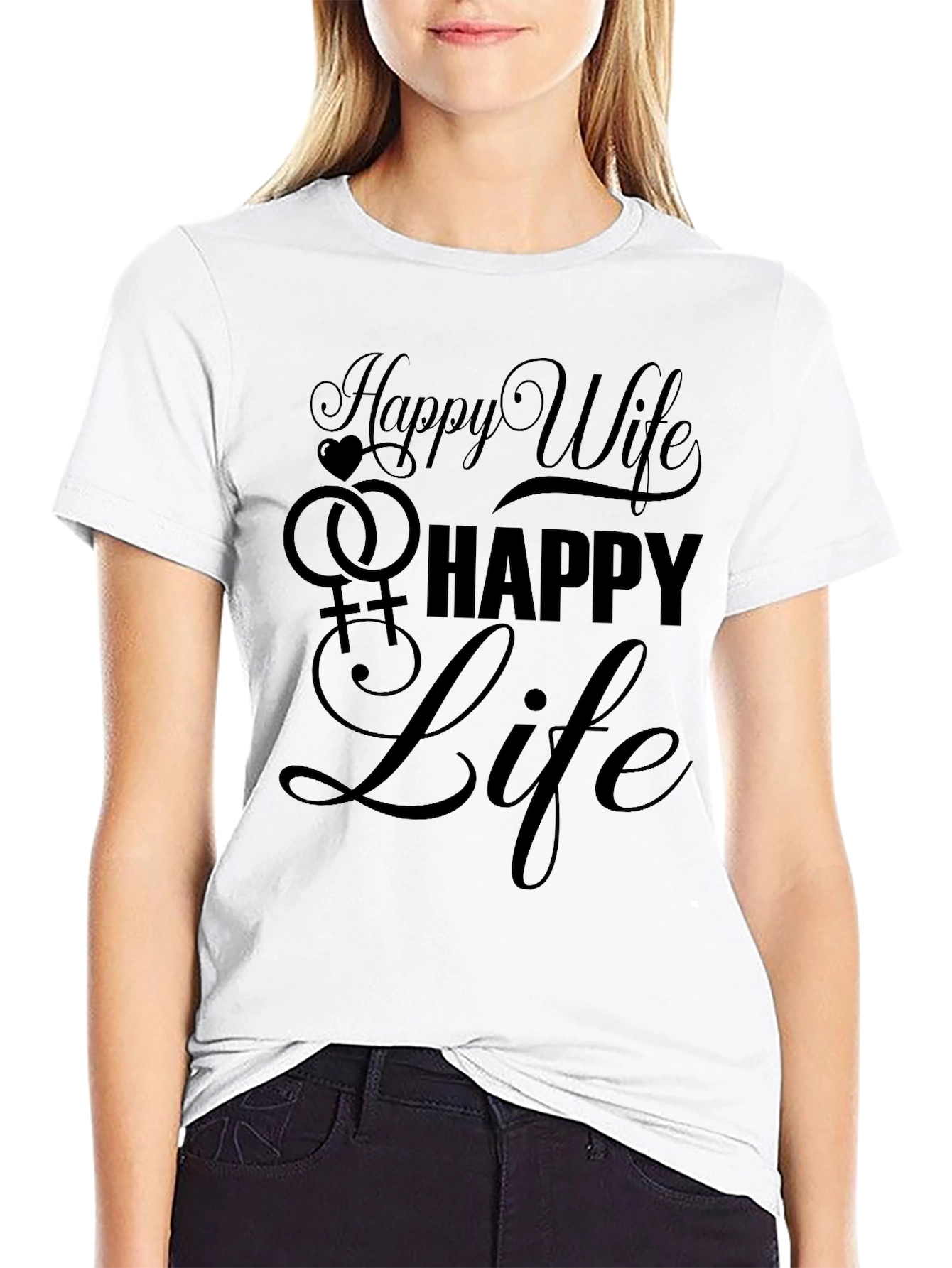 Happy Wife Happy Life Black Graphic Tee