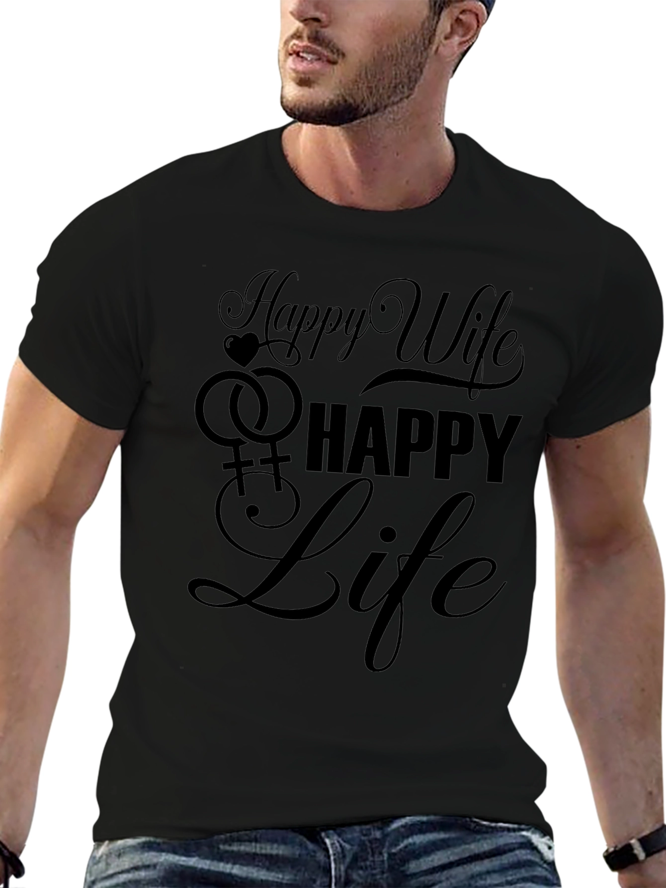Happy Wife Happy Life Black Graphic Tee