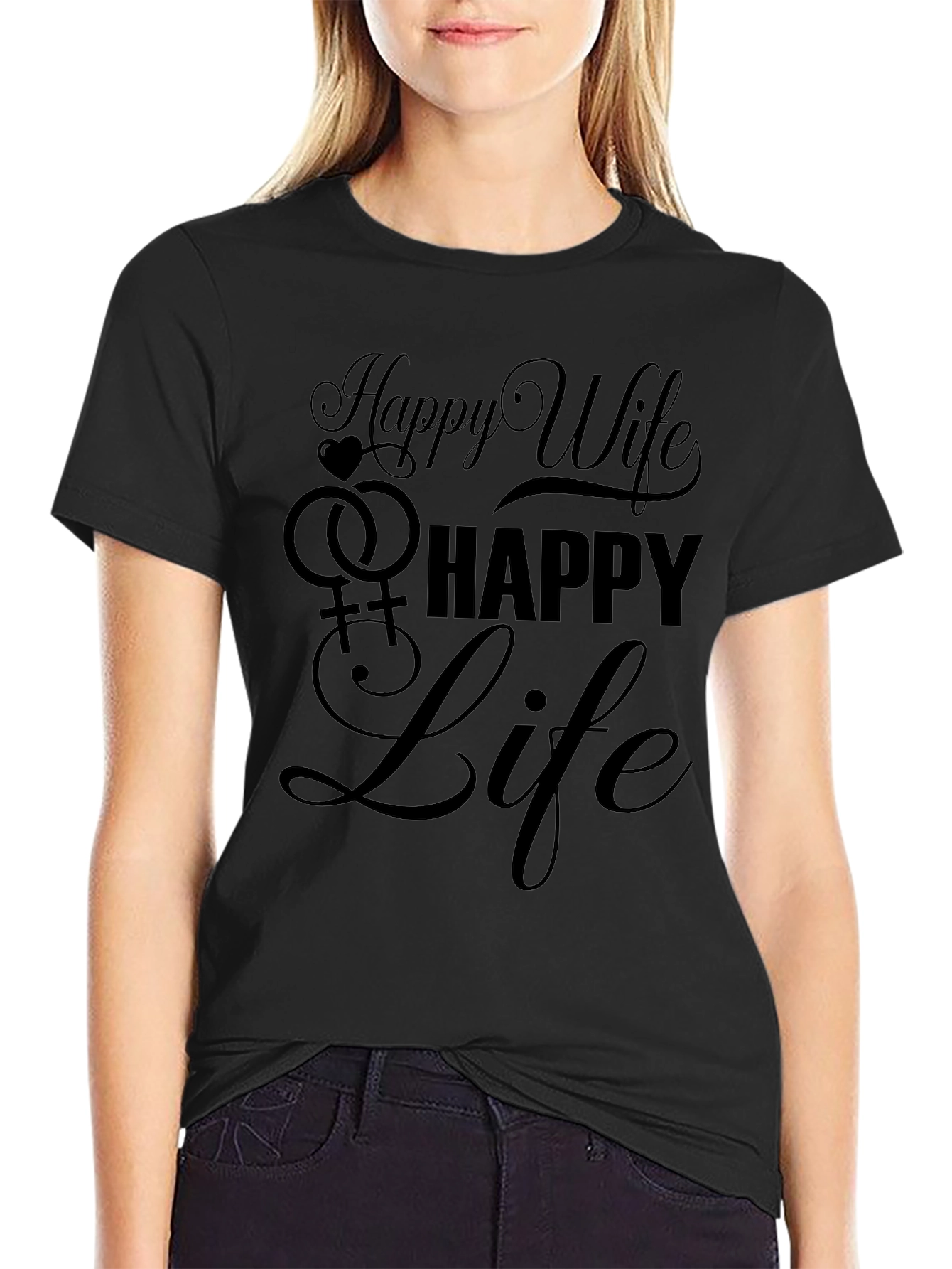 Happy Wife Happy Life Black Graphic Tee