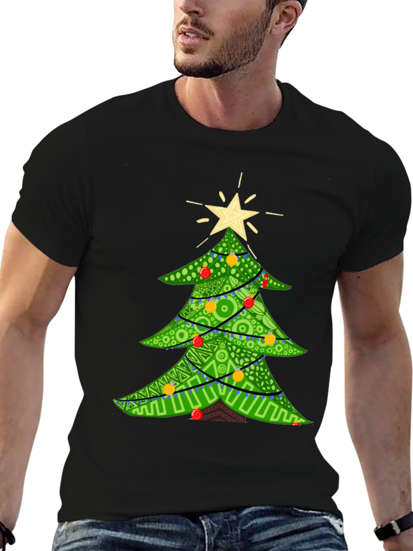 Festive Christmas Tree Graphic Tee - Holiday Apparel