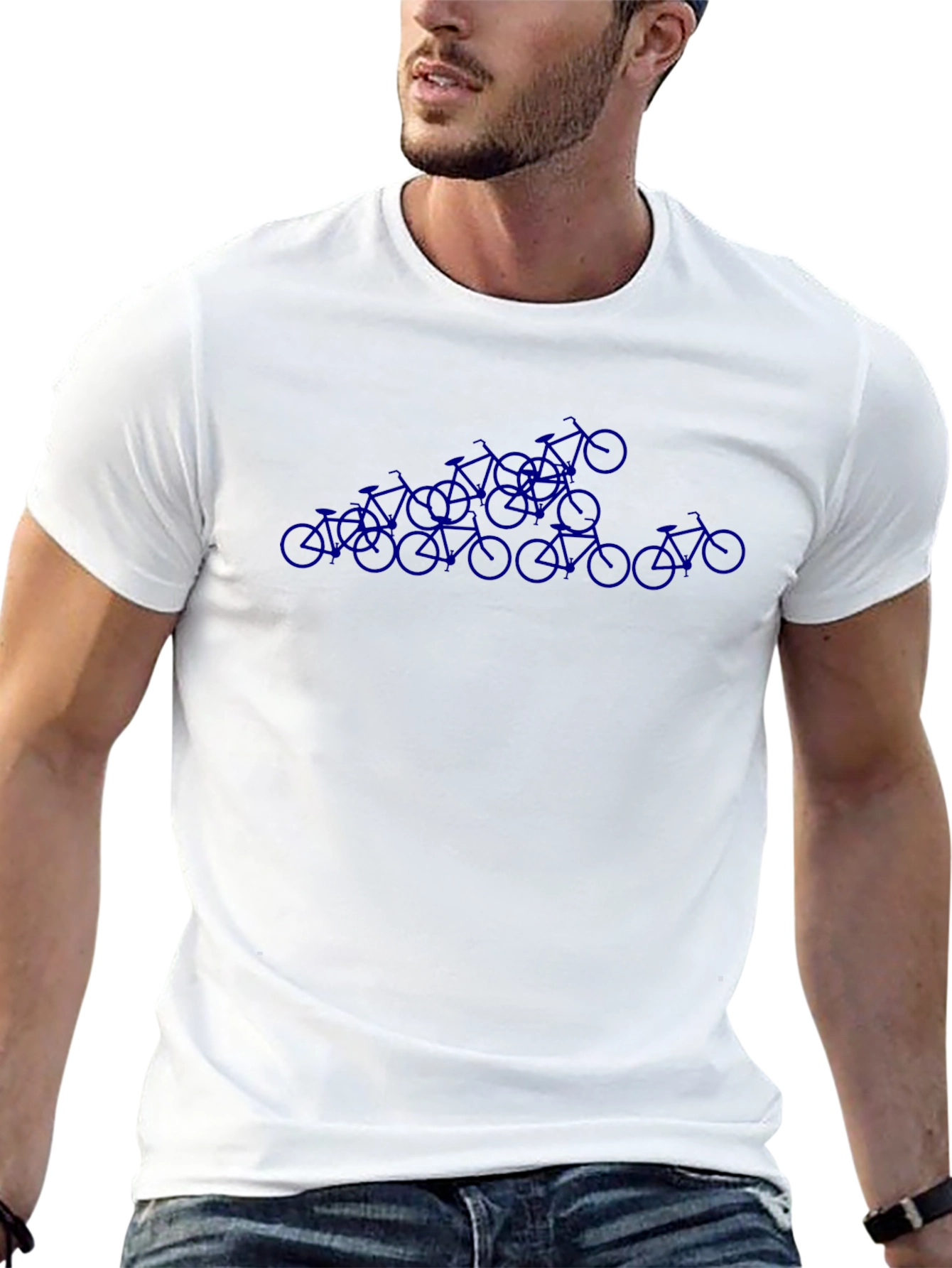 Blue Bicycle Pattern Black Tee