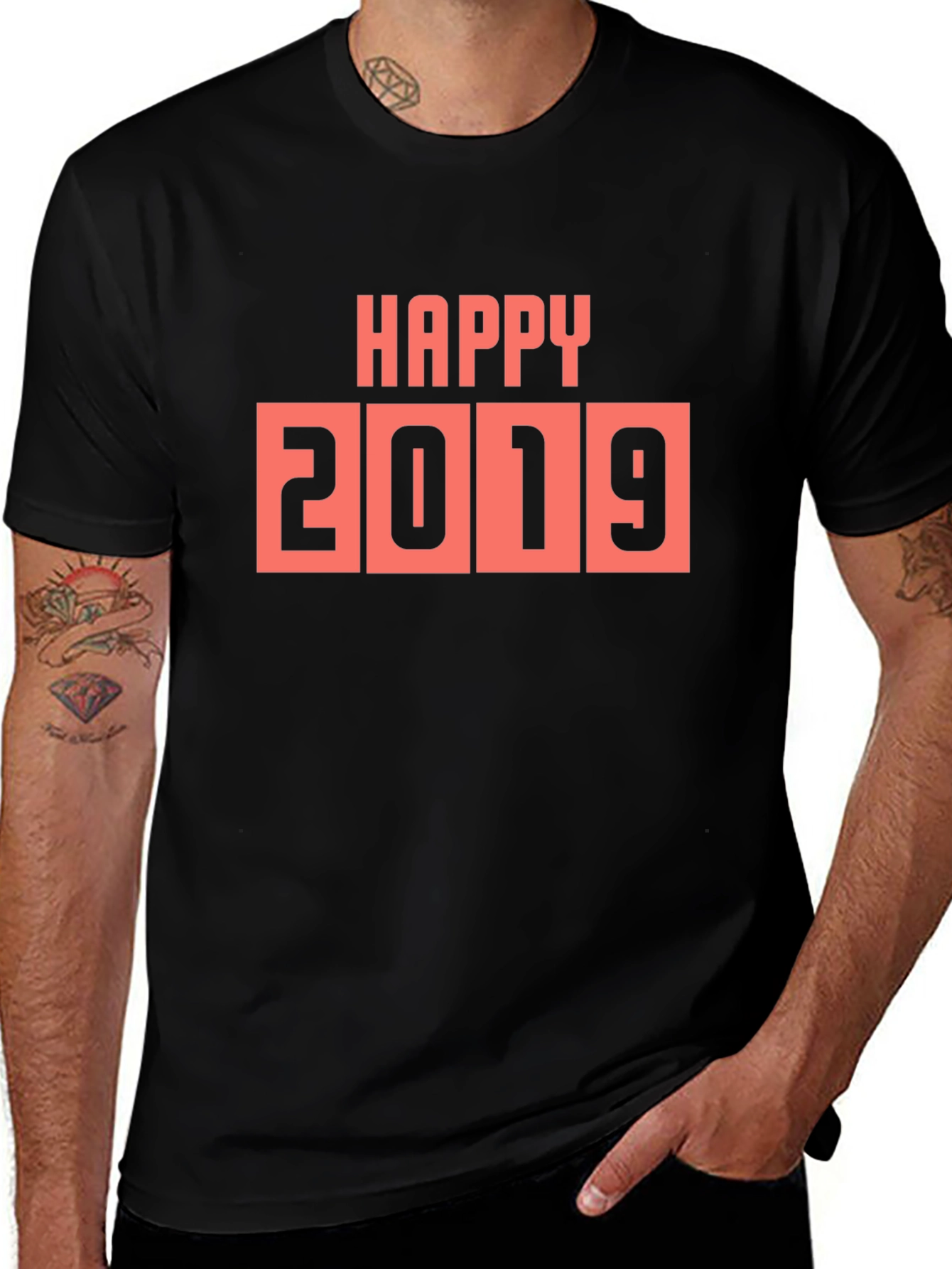 Happy 2019 Graphic Tee - Black Cotton Casual T-Shirt