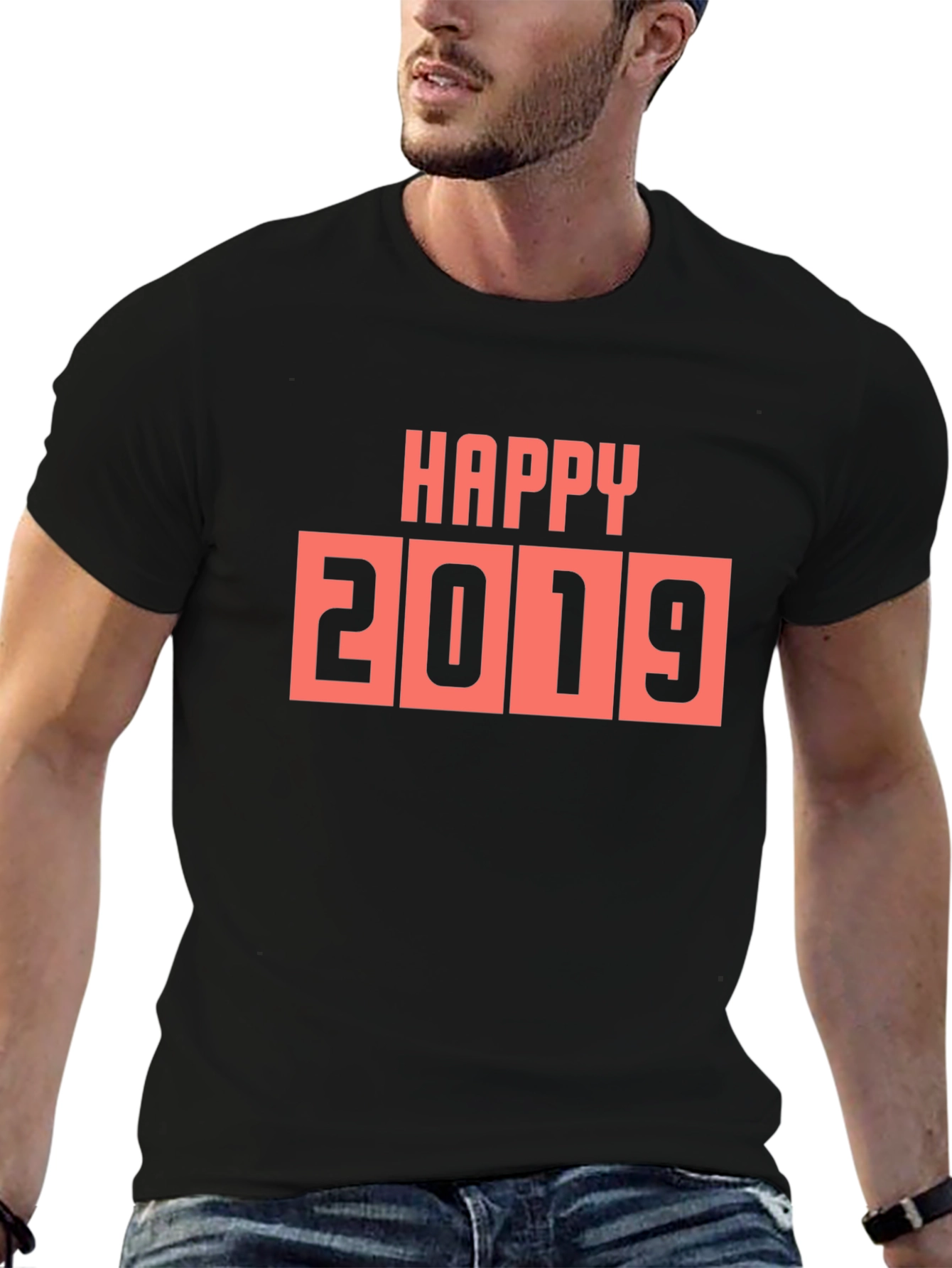 Happy 2019 Graphic Tee - Black Cotton Casual T-Shirt