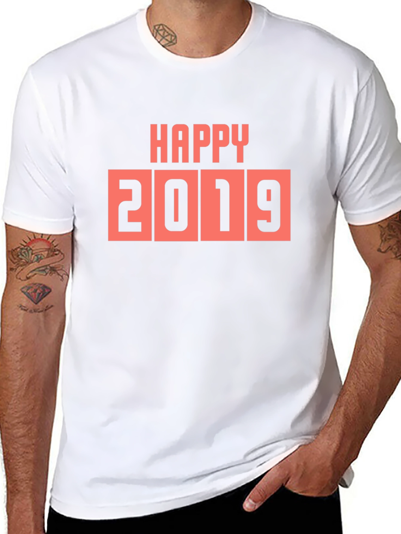 Happy 2019 Graphic Tee - Black Cotton Casual T-Shirt