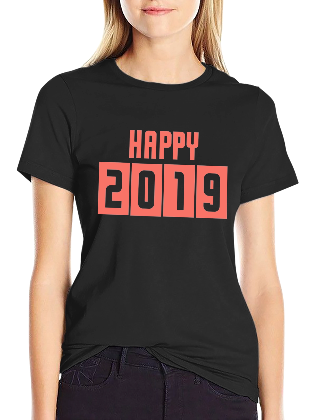 Happy 2019 Graphic Tee - Black Cotton Casual T-Shirt
