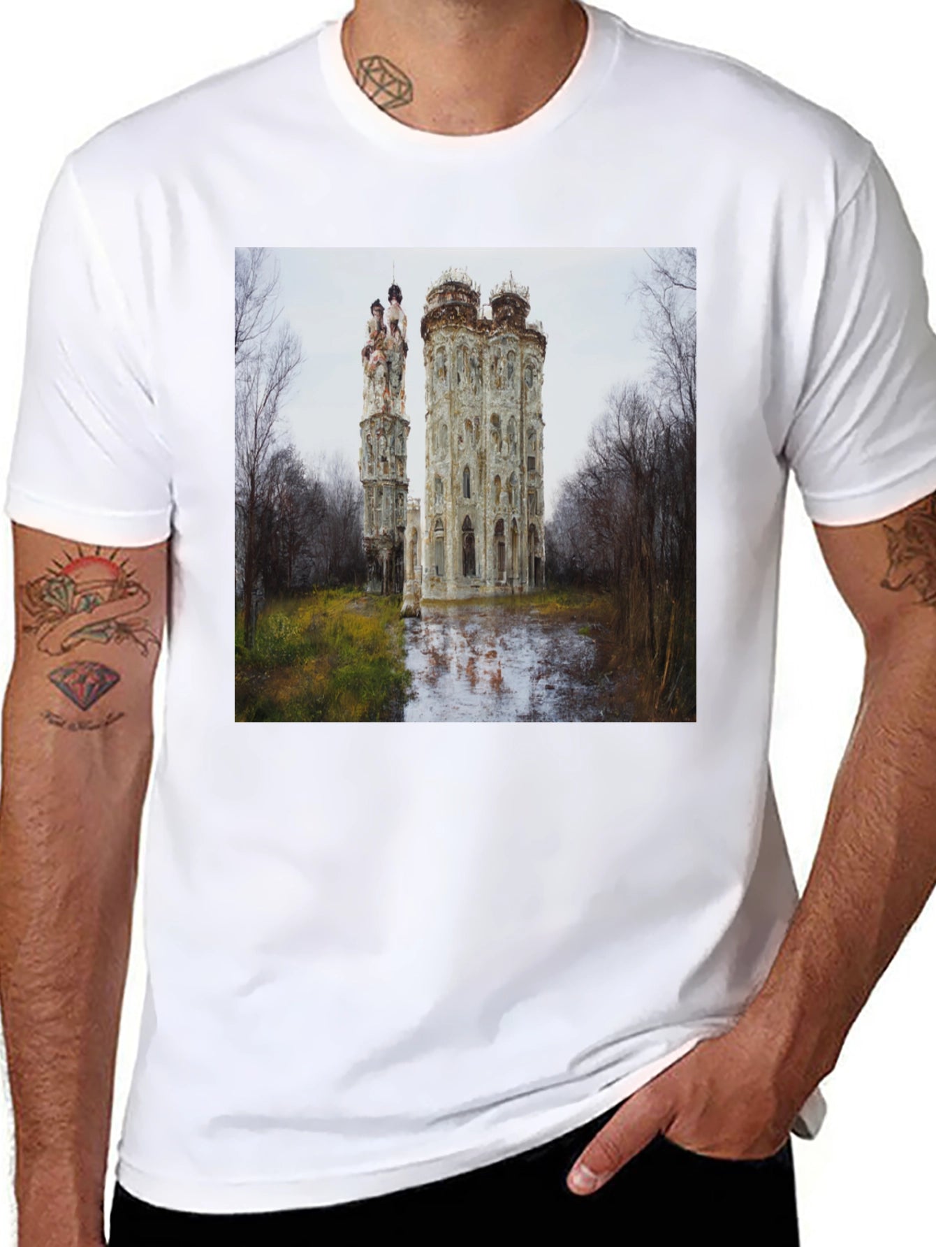 Ornate Castle Ruins Black T-Shirt