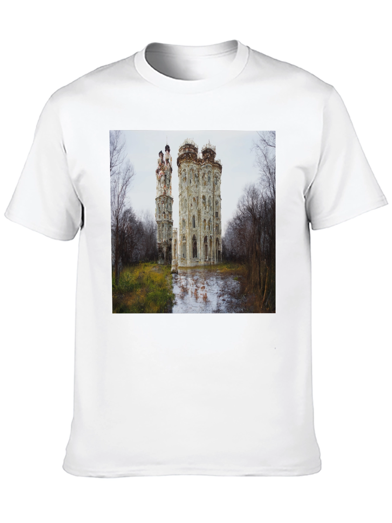 Ornate Castle Ruins Black T-Shirt