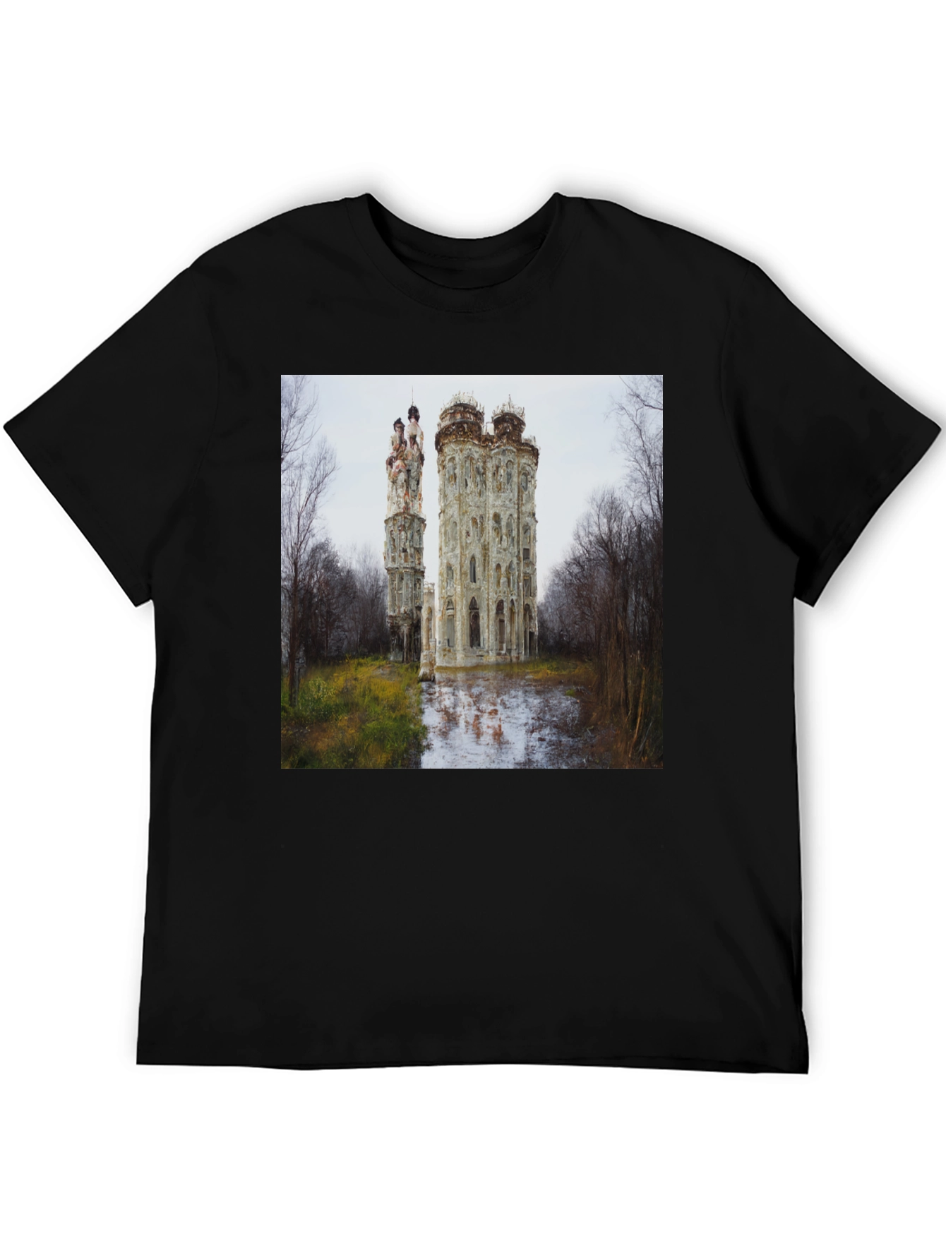 Ornate Castle Ruins Black T-Shirt
