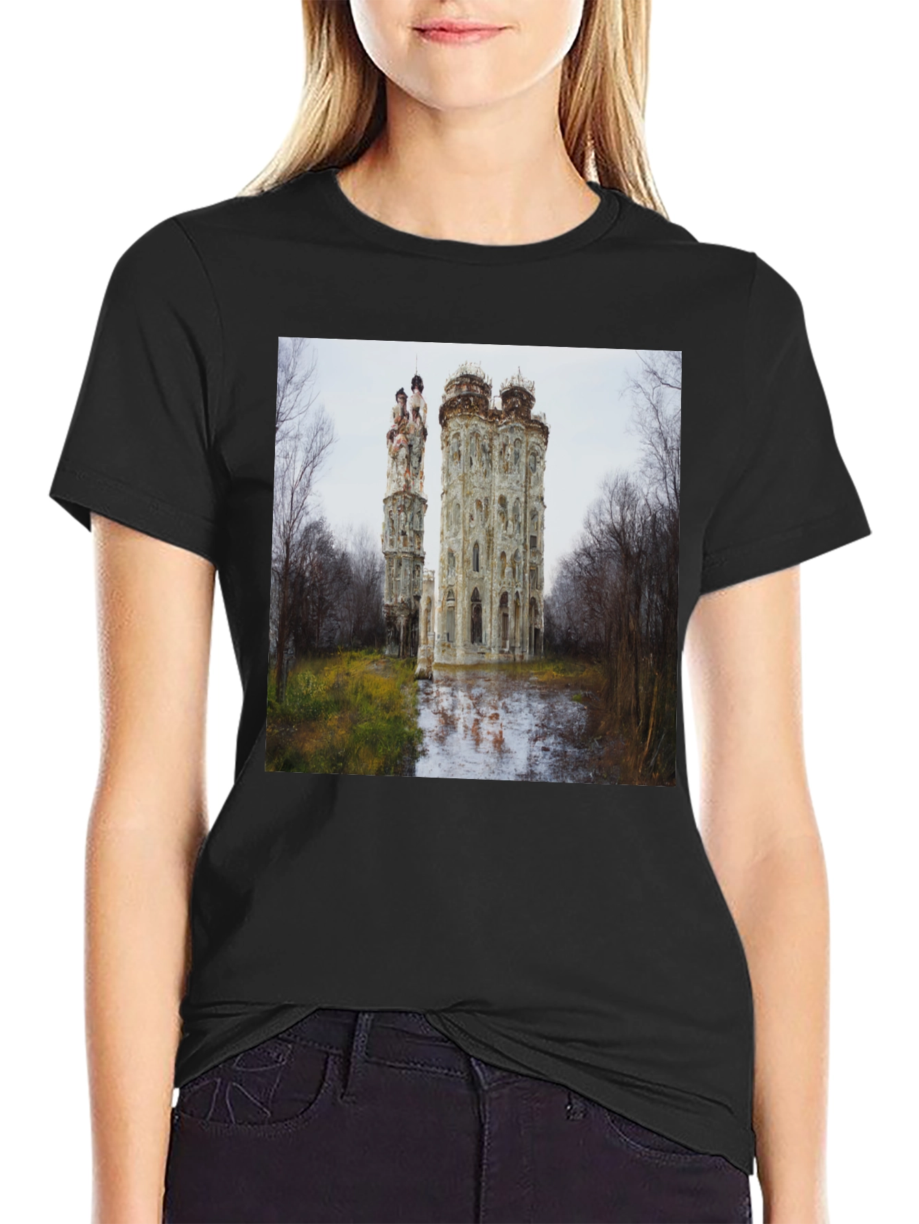 Ornate Castle Ruins Black T-Shirt