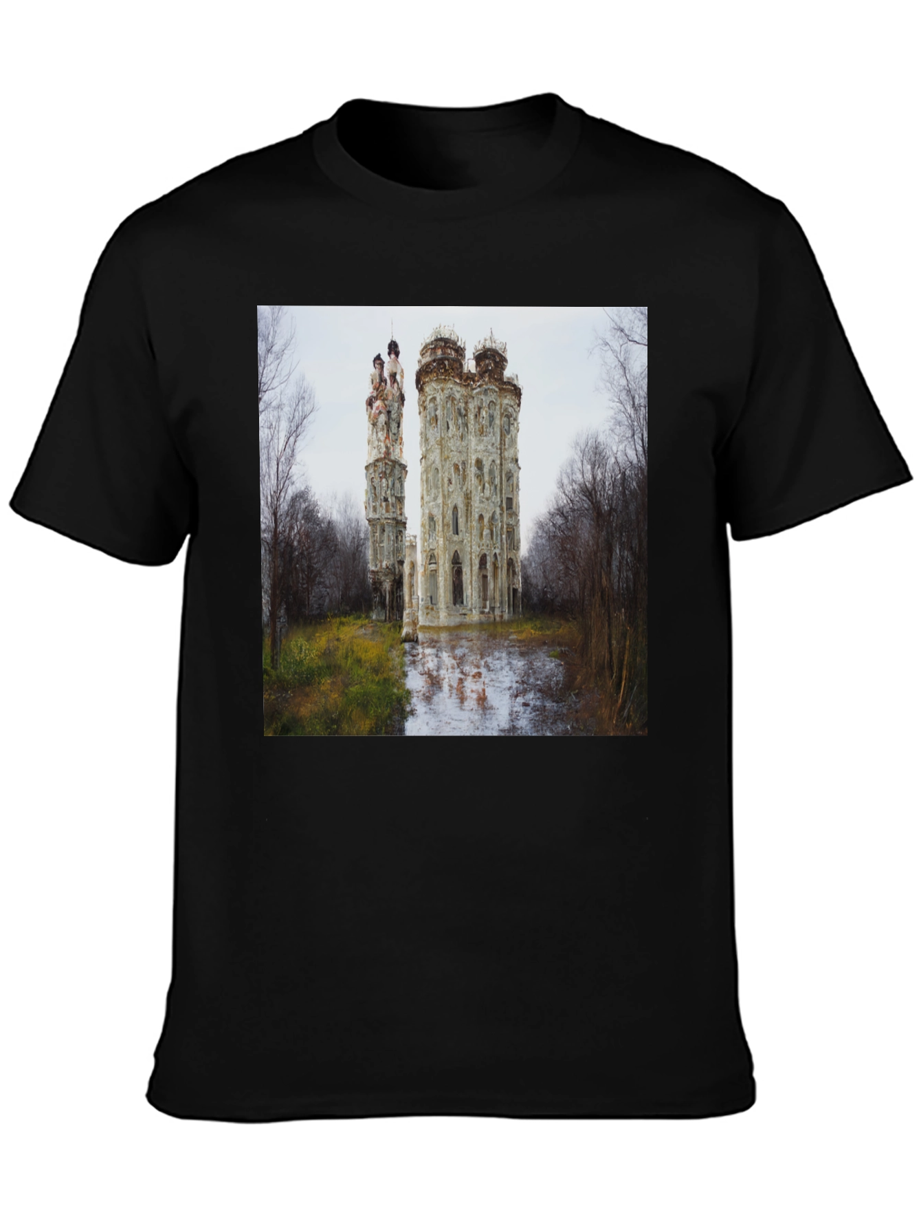 Ornate Castle Ruins Black T-Shirt