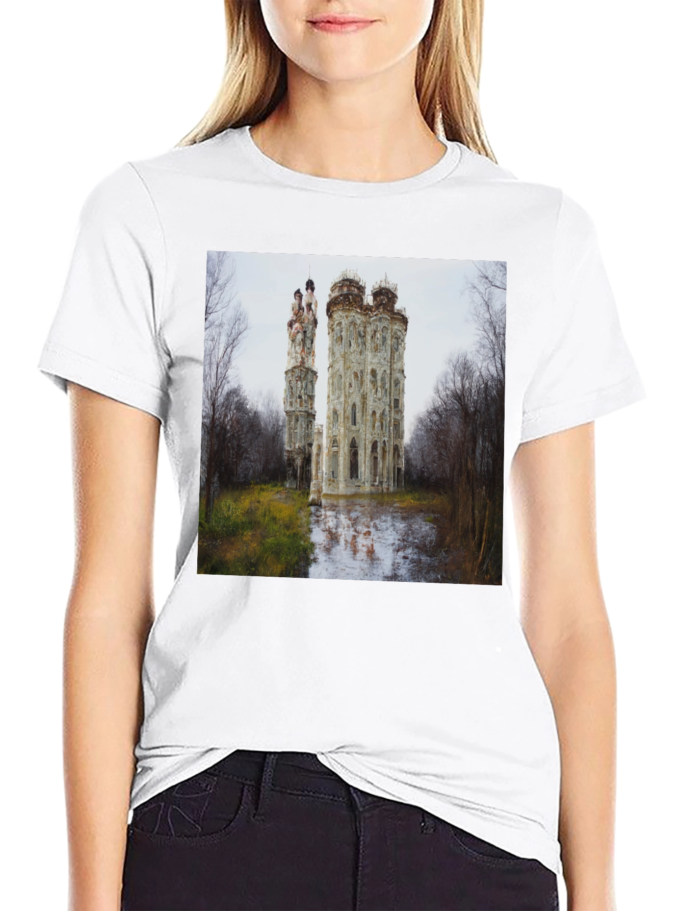 Ornate Castle Ruins Black T-Shirt