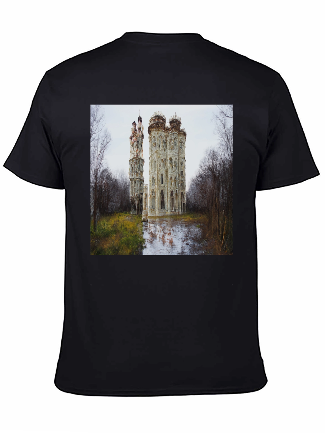 Ornate Castle Ruins Black T-Shirt
