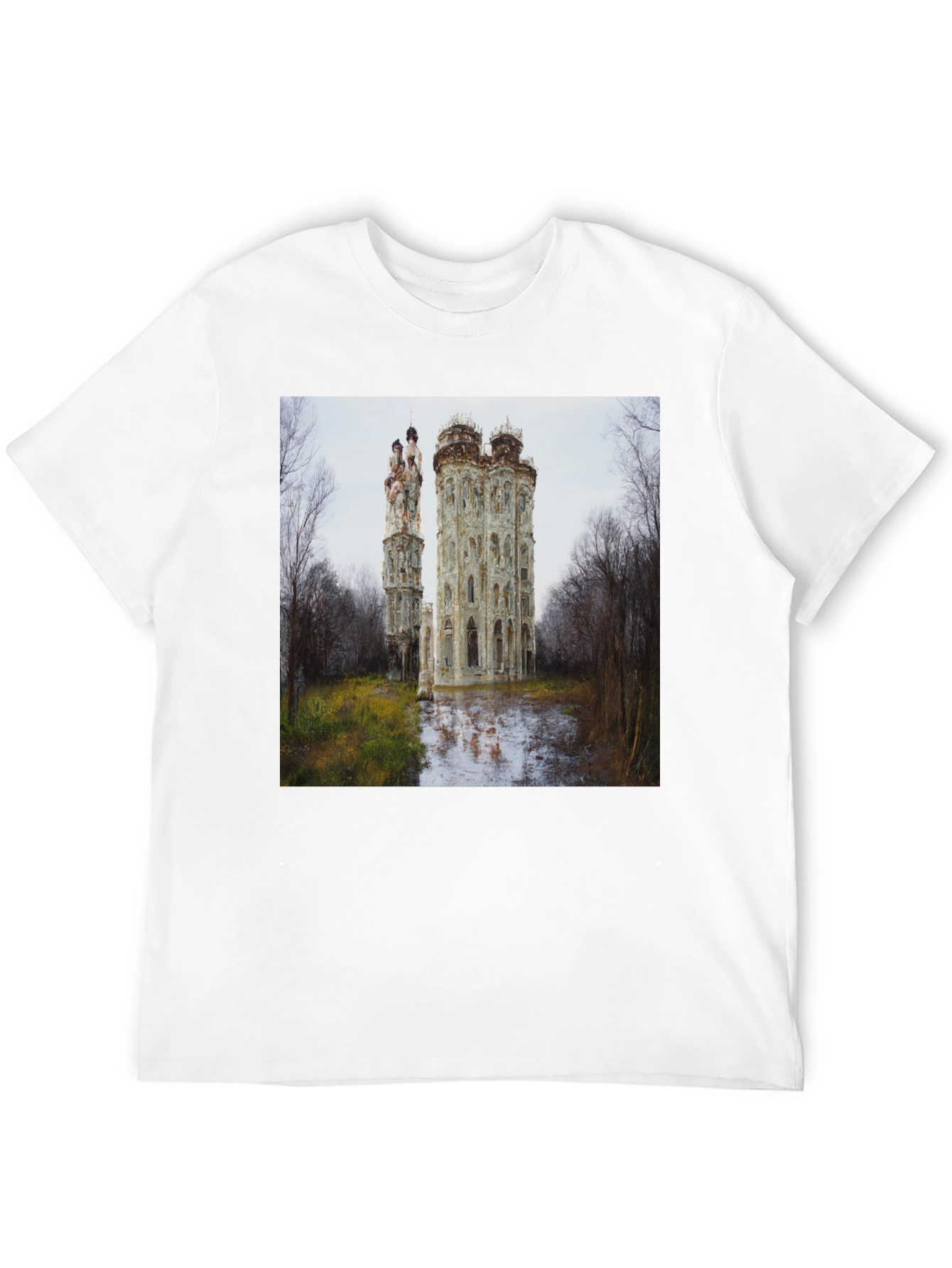 Ornate Castle Ruins Black T-Shirt